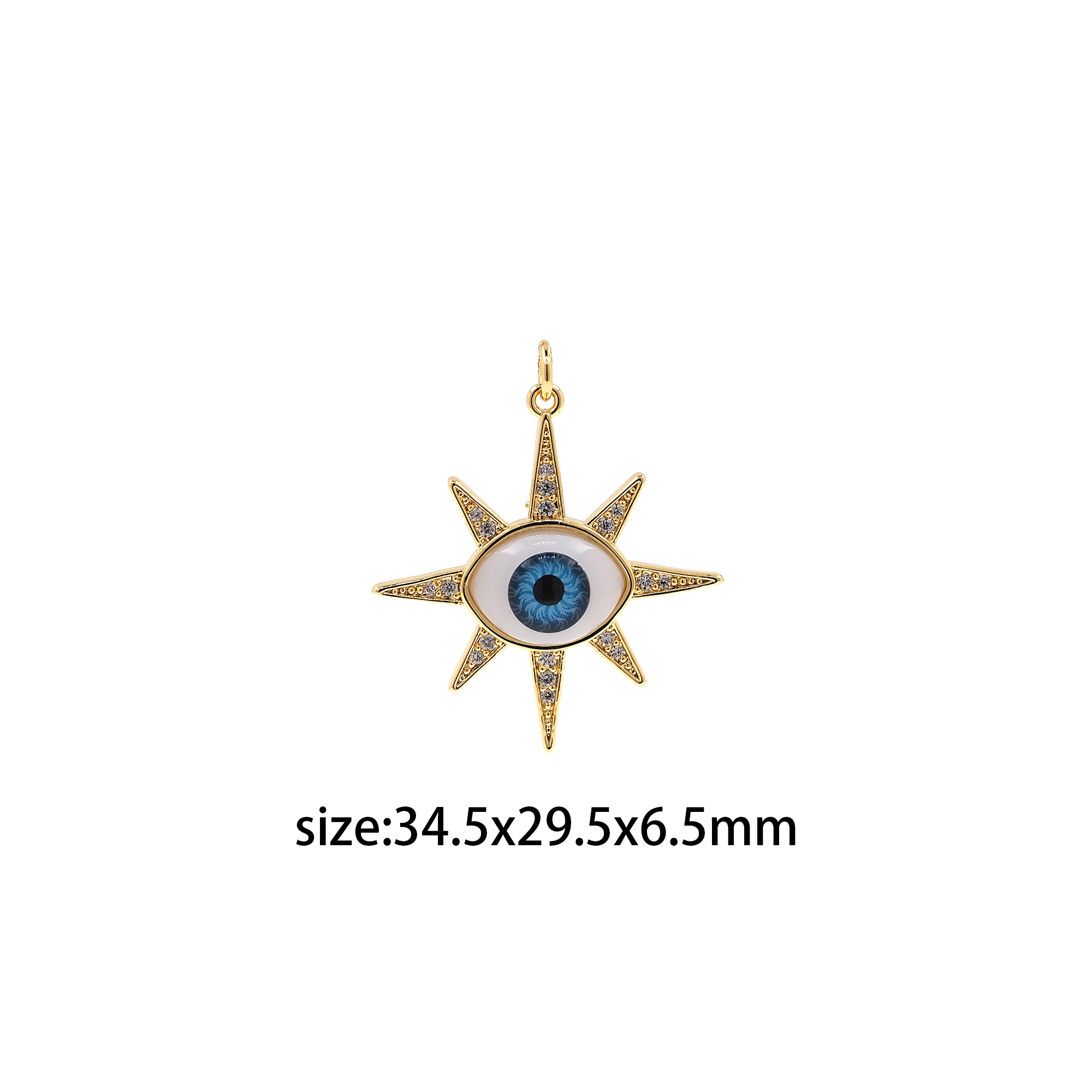18K Gold Filled North Star Eye Pendant,CZ Micro Pave Evil Eye Charm Earrings Necklace for DIY Jewelry Making Supply
