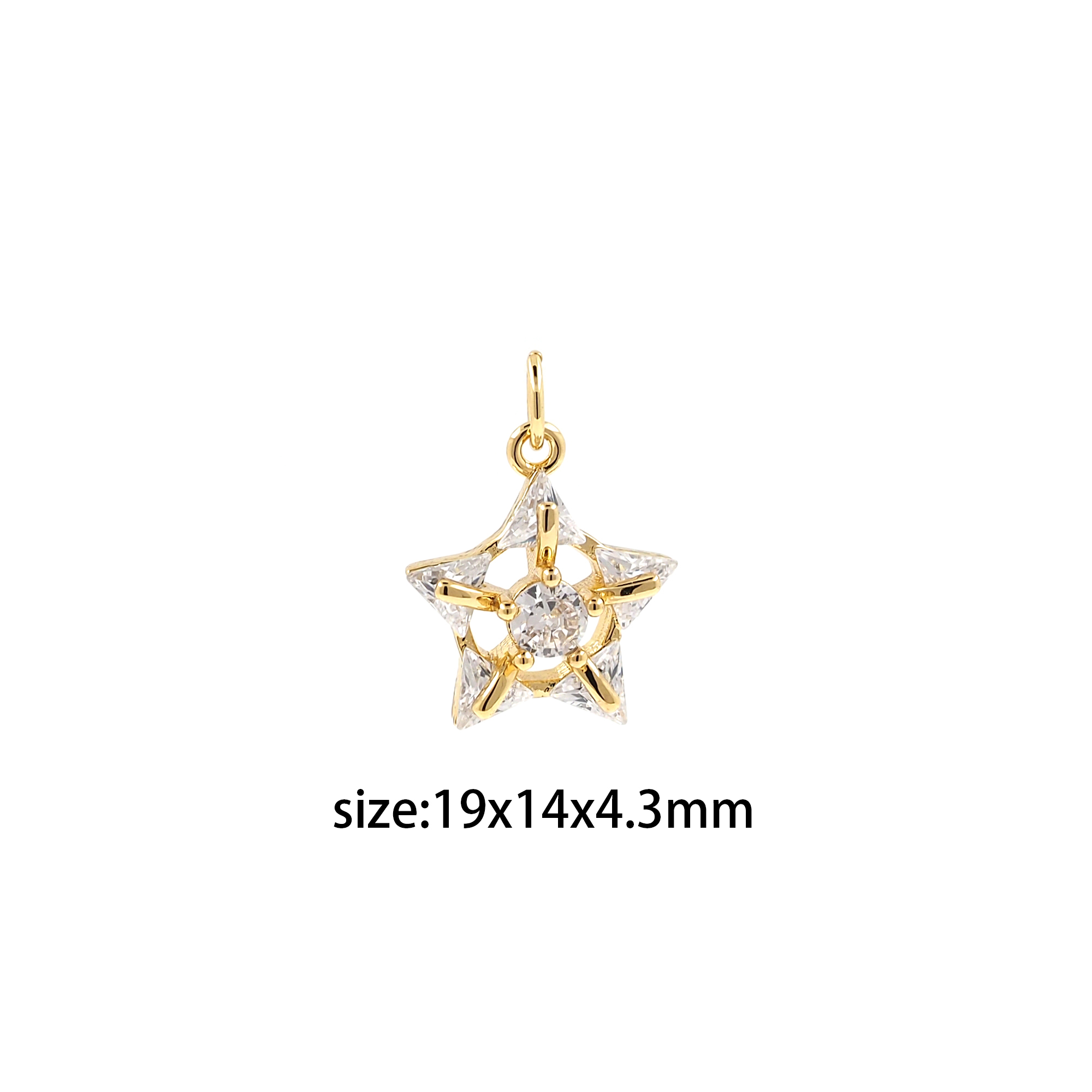 18K Gold Filled Star Pendant,Celestial Charm,CZ Micro Pave Tiny Star Earrings Necklace for DIY Jewelry Making Supply