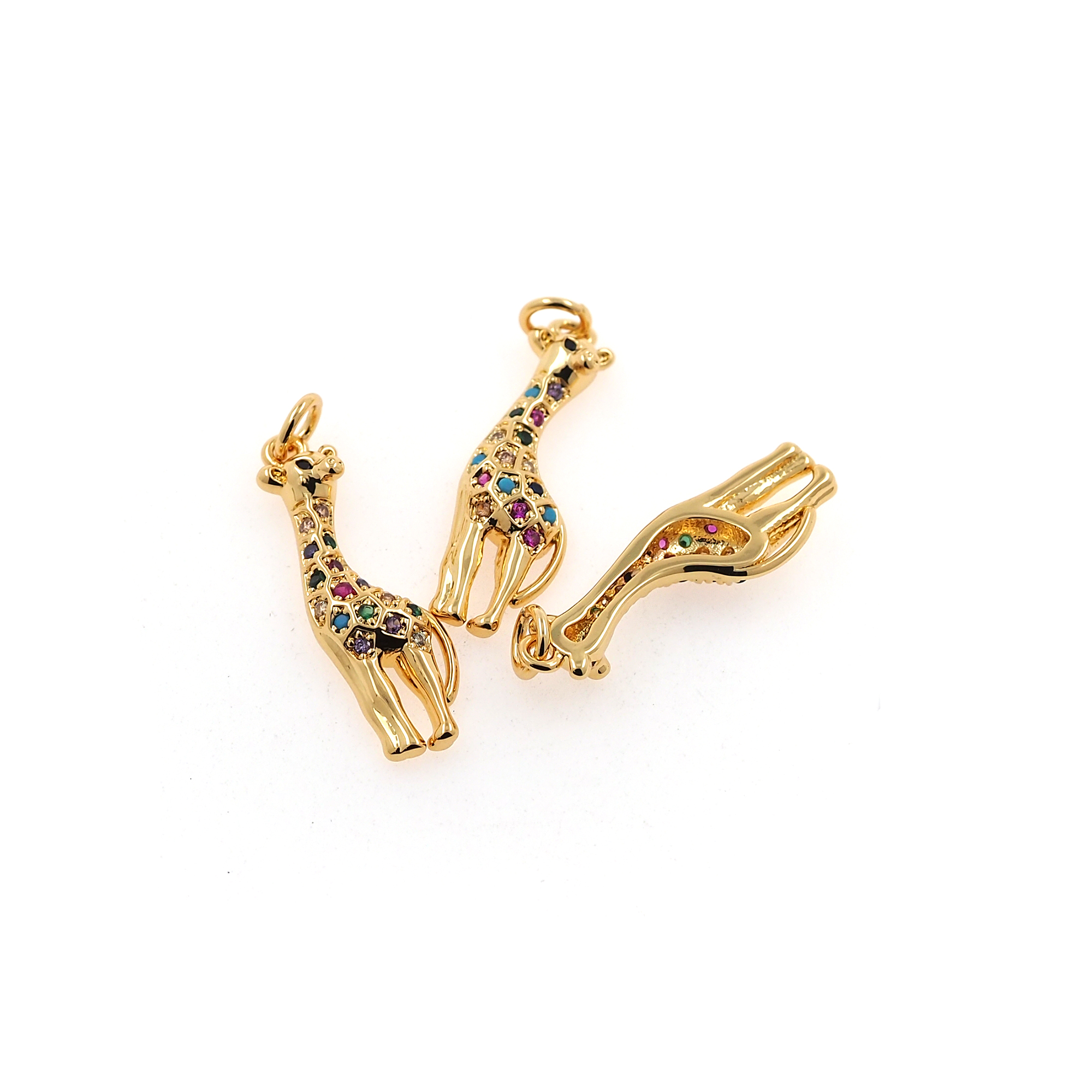 18K Gold Filled Giraffe Pendant,Animal Charm,CZ Micro Pave Giraffe Earrings Necklace for DIY Jewelry Making Supply