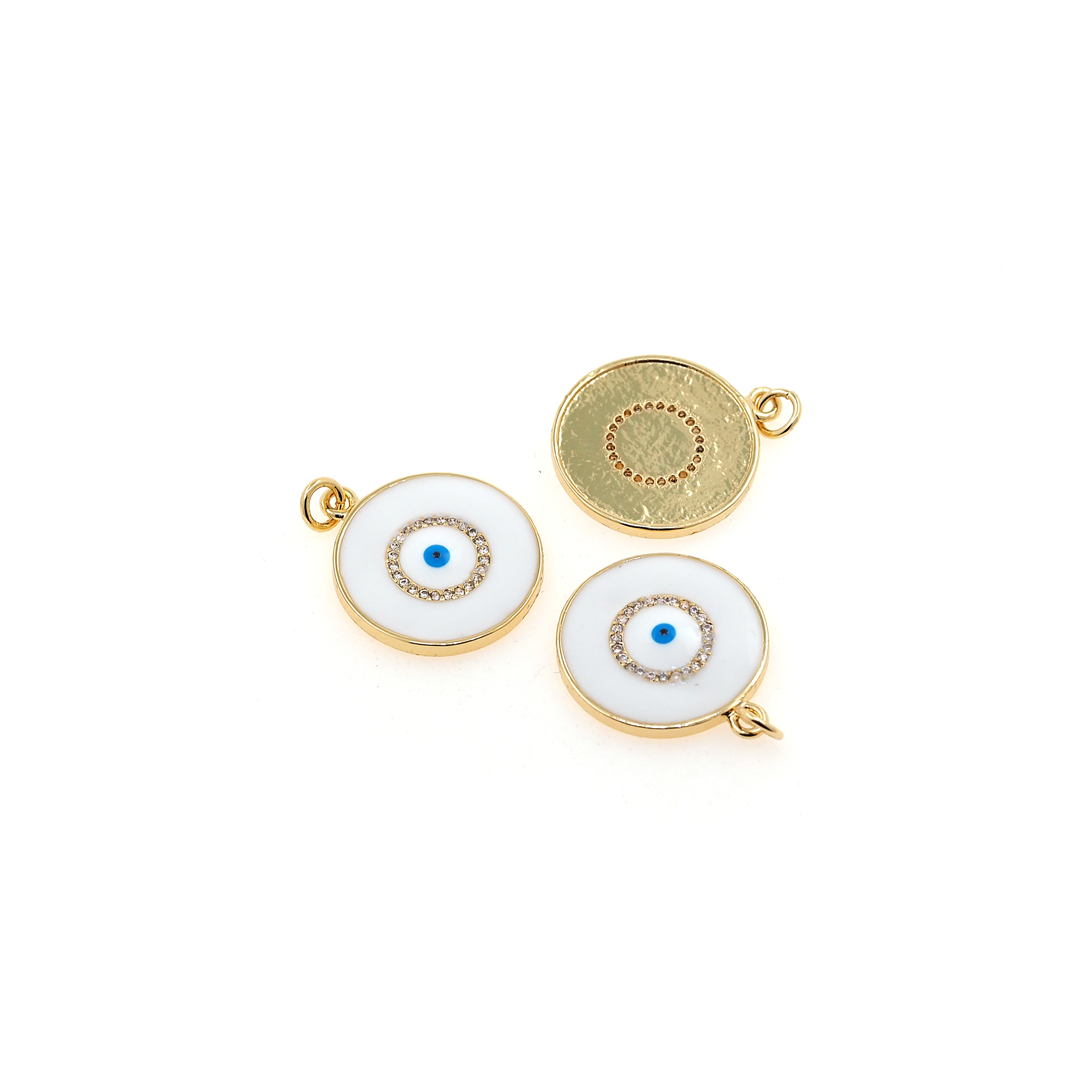 18K Gold Filled Coin Eye Pendant,Enamel Evil Eye Charm Earrings Necklace for DIY Jewelry Making Supply