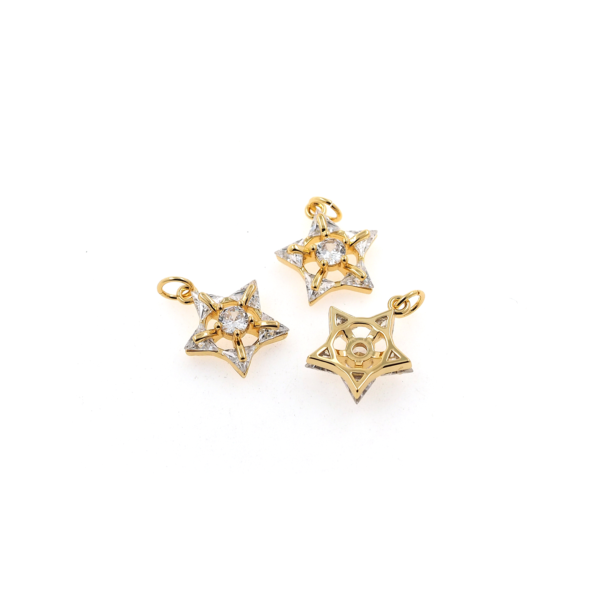 18K Gold Filled Star Pendant,Celestial Charm,CZ Micro Pave Tiny Star Earrings Necklace for DIY Jewelry Making Supply