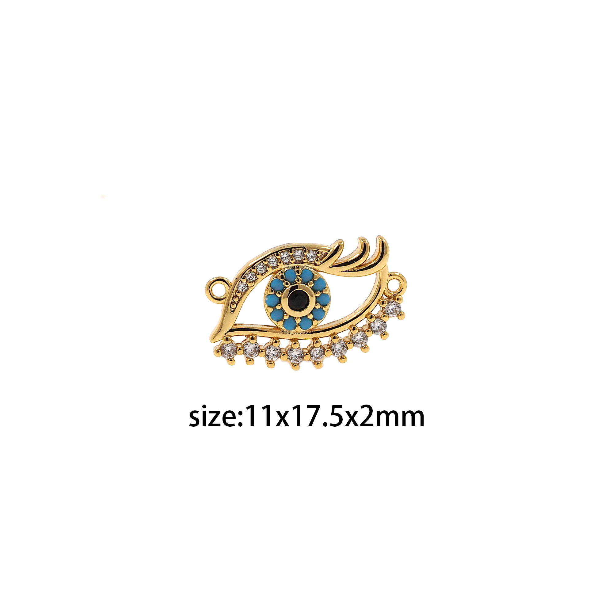 18K Gold Filled Evil Eye Connector,CZ Micro Pave Amulet Charm Necklace Bracelet for DIY Jewelry Making Supply