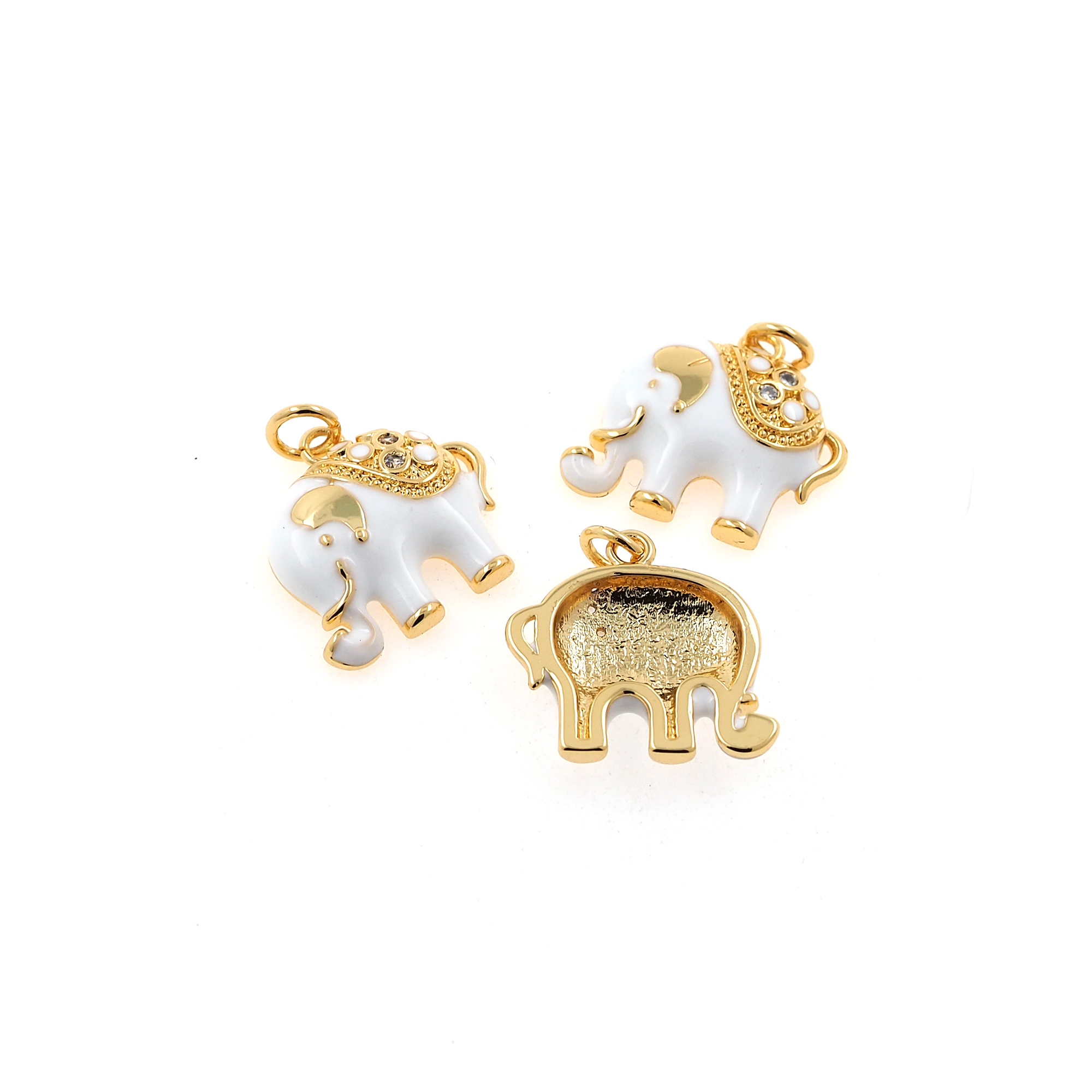 18K Gold Filled Elephant Pendant,Animal Charm,Enamel Elephant Earrings Necklace for DIY Jewelry Making Supply