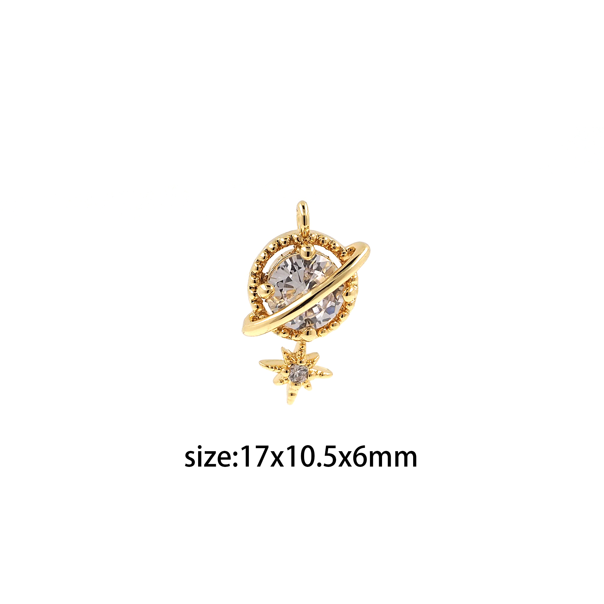 18K Gold Filled Saturn Pendant,Planet Charm,CZ Micro Pave Saturn Earrings Necklace for DIY Jewelry Making Supply