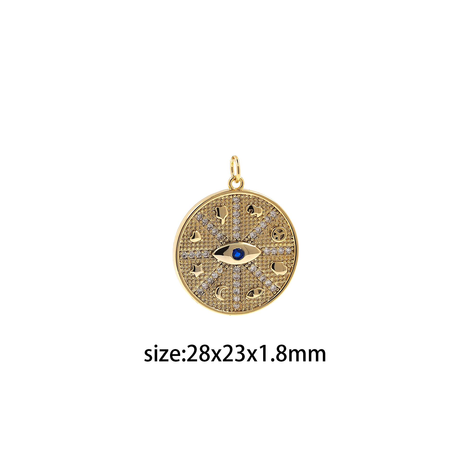 18K Gold Filled Evil Eye Pendant,Amulet Charm,CZ Micro Pave Coin Eye Earrings Necklace for DIY Jewelry Making Supply
