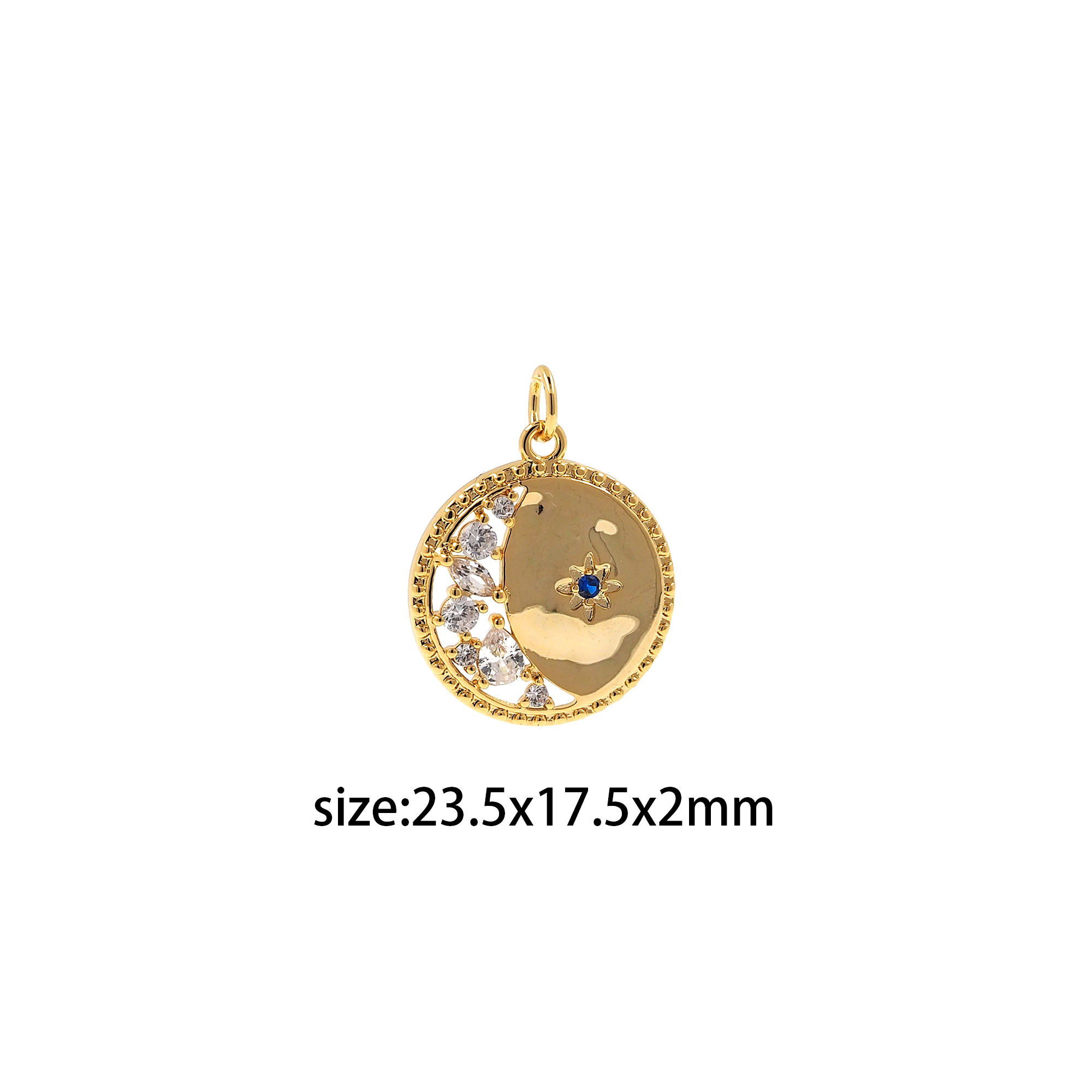 18K Gold Filled Round Moon Pendant,CZ Micor Pave Celestial Charm Earrings Necklace for DIY Jewelry Making Supply