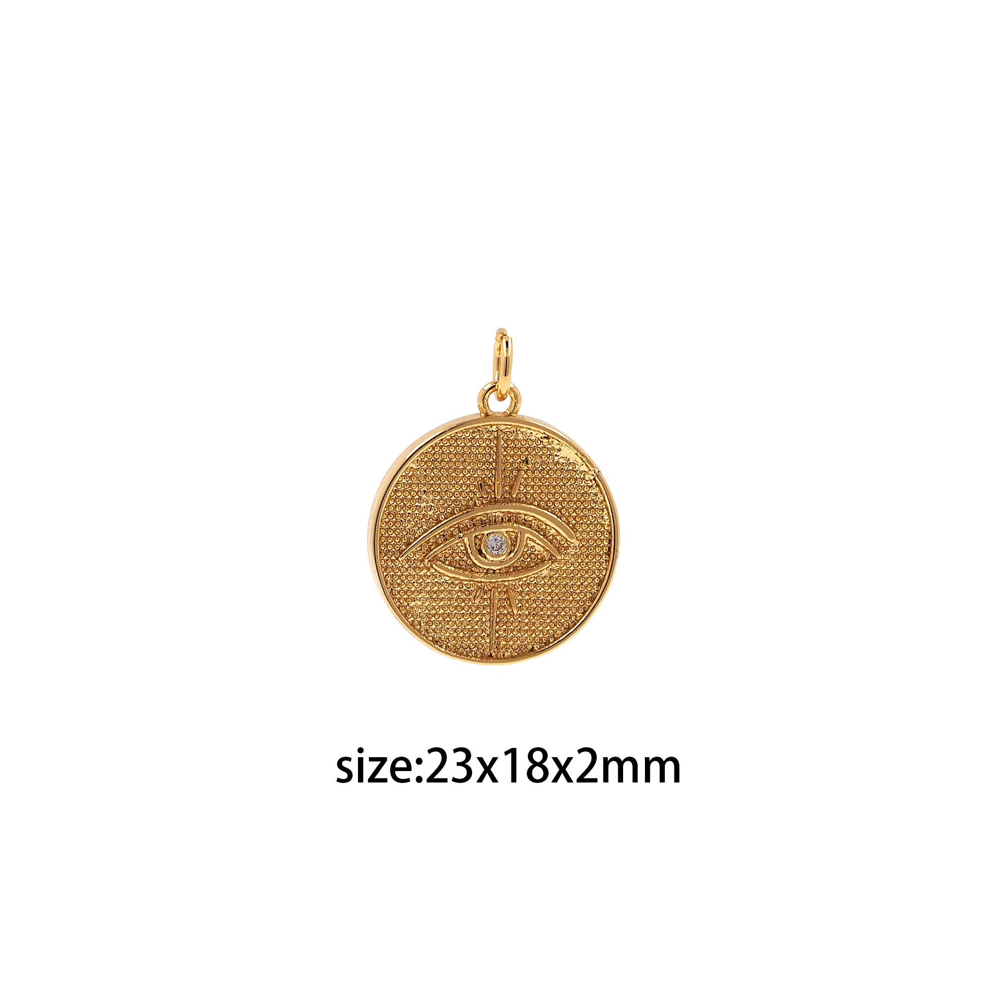 18K Gold Filled Round Eye Pendant,Amulet Charm,Coin Eye Earrings Necklace for DIY Jewelry Making Supply