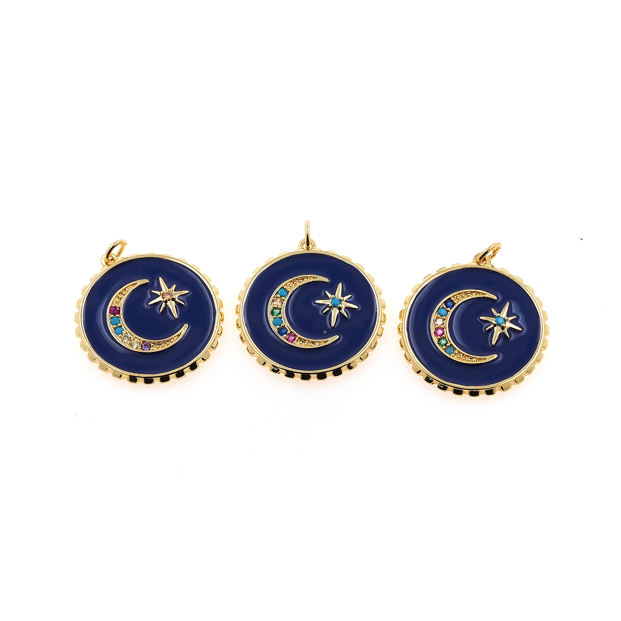 18K Gold Filled Moon Coin Pendant,Enamel Star Moon Charm Earrings Necklace for DIY Jewelry Making Supply