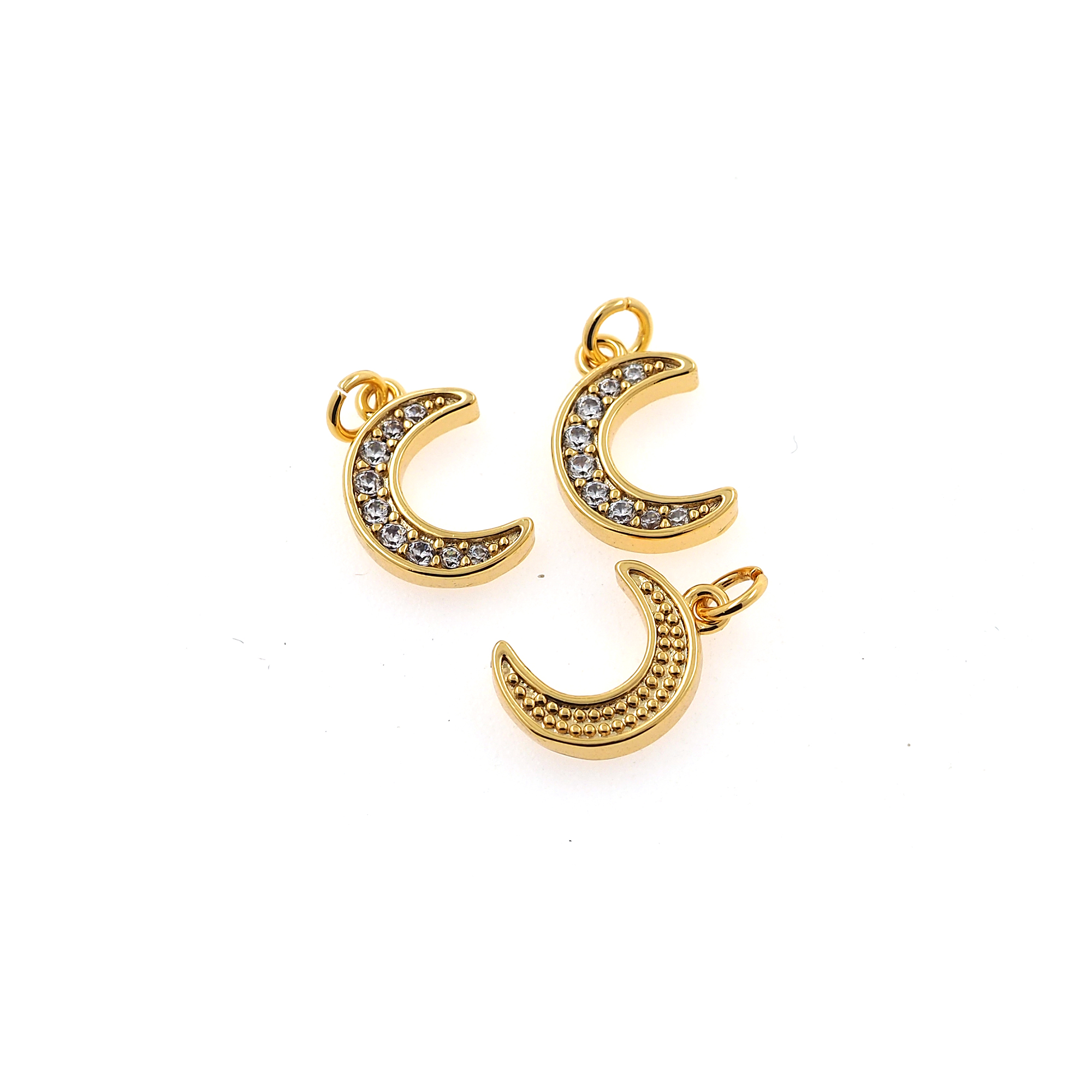 18K Gold Filled Moon Pendant,CZ Micro Pave Moon Charm Earrings Necklace for DIY Jewelry Making Supply