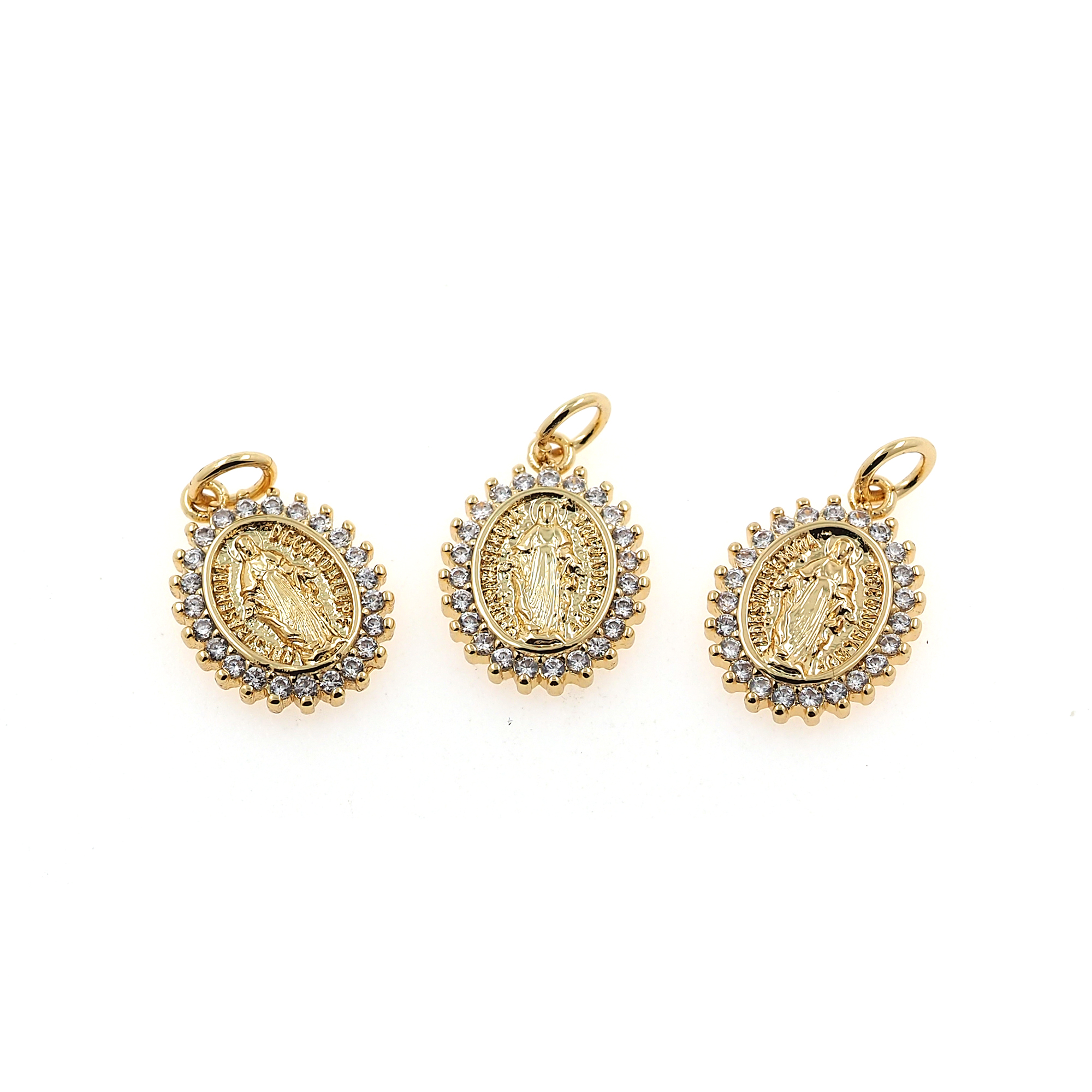 18K Gold Filled Maria Pendant,CZ Micro Pave Religious Chamr Earrings Necklace for DIY Jewelry Making Supply