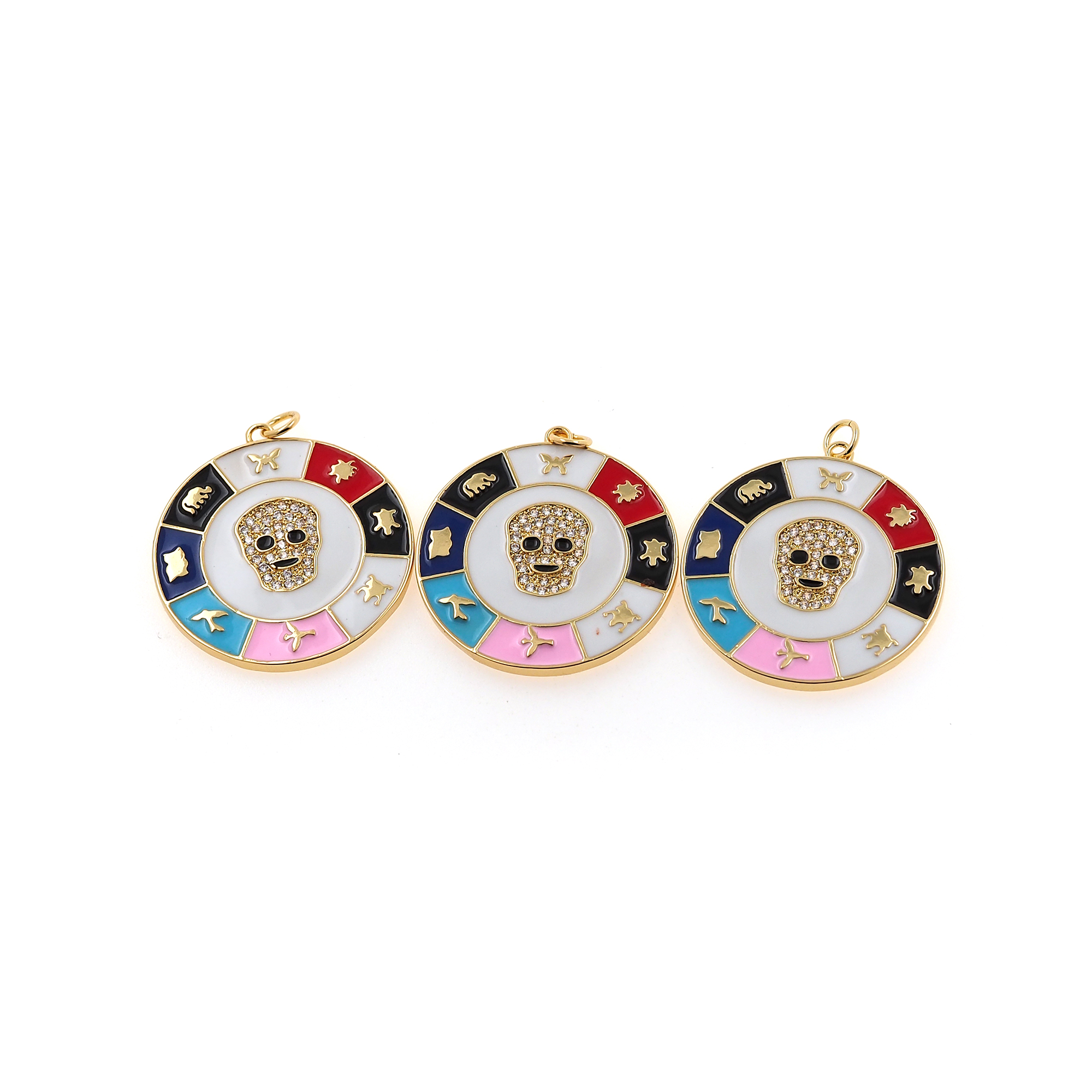 18K Gold Filled Skull Pendant,Enamel Skull Charm Earrings Necklace for DIY Jewelry Making Supply