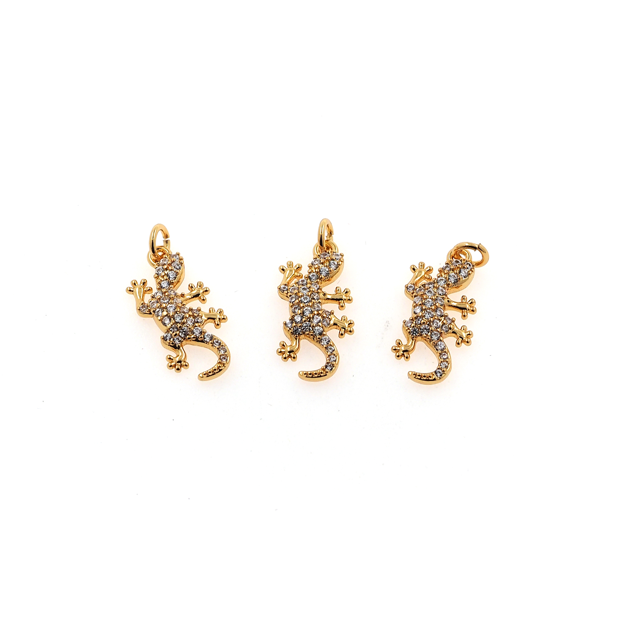 18K Gold Filled Gecko Pendant,Reptile Charm,CZ Micro Pave Gecko Earrings Necklace for DIY Jewelry Making Supply