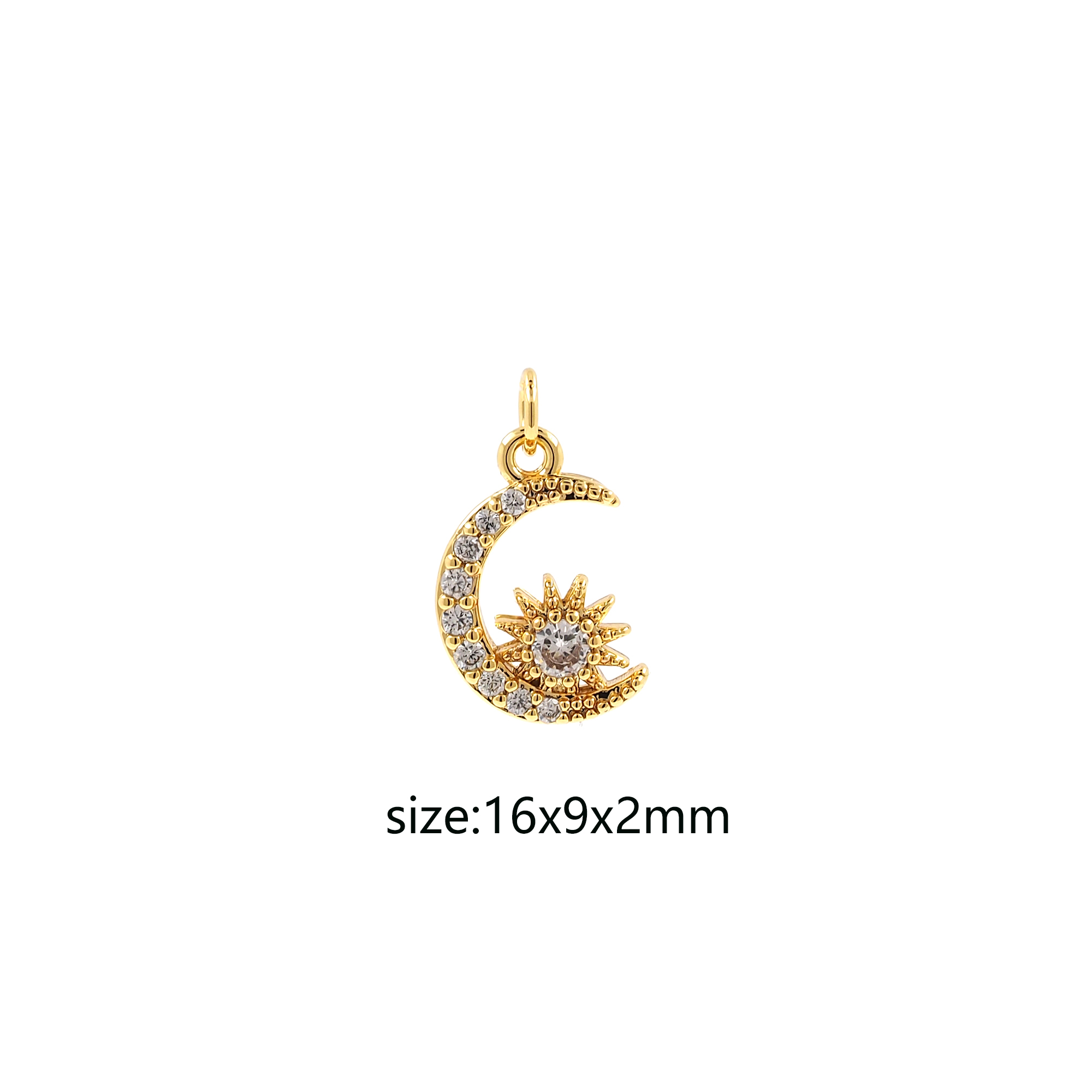 18K Gold Filled Sun Moon Pendant,CZ Micro Pave Celestial Charm Earrings Necklace for DIY Jewelry Making Supply