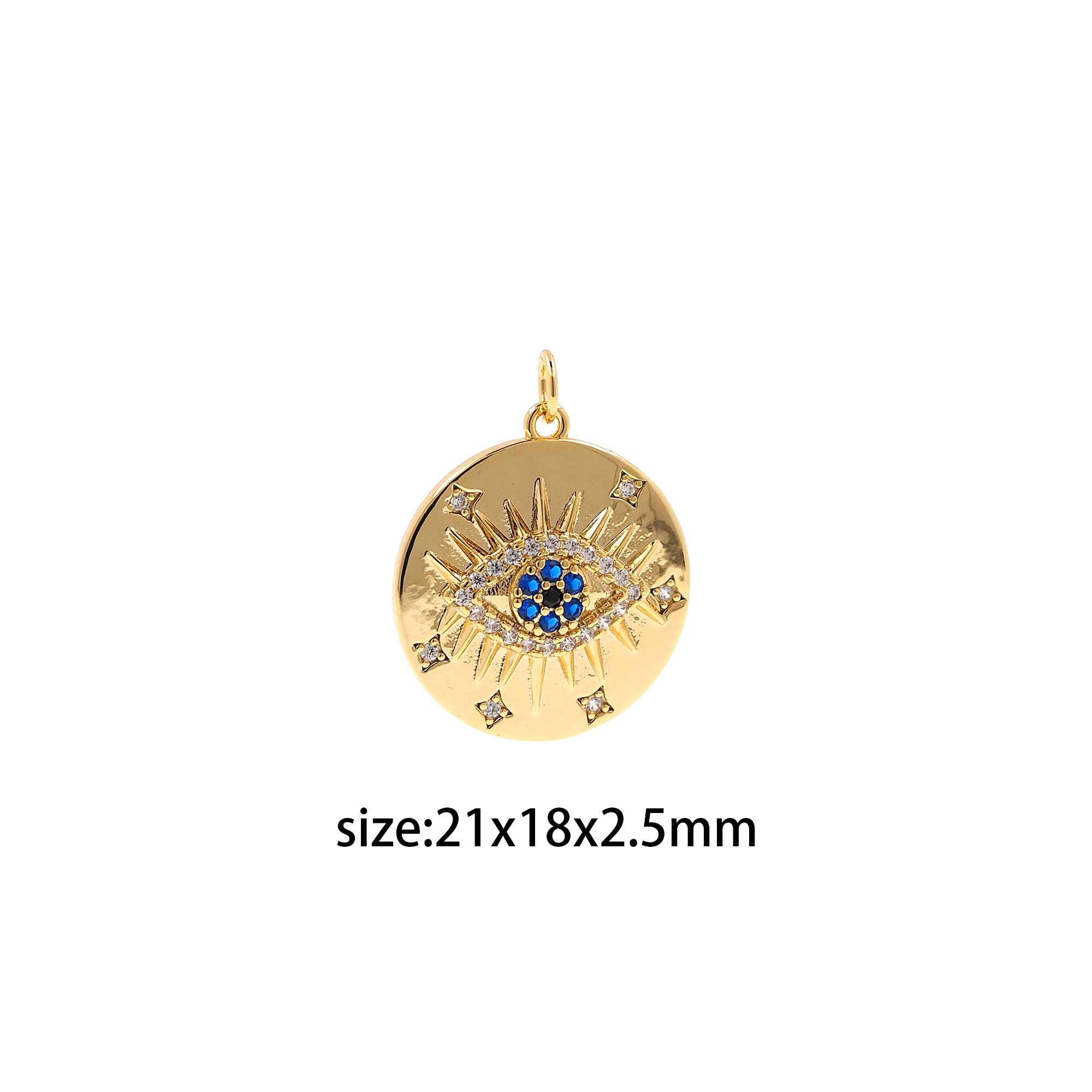 18K Gold Filled Round Eye Pendant,CZ Micro Pave Evil Eye Charm Earrings Necklace for DIY Jewelry Making Supply
