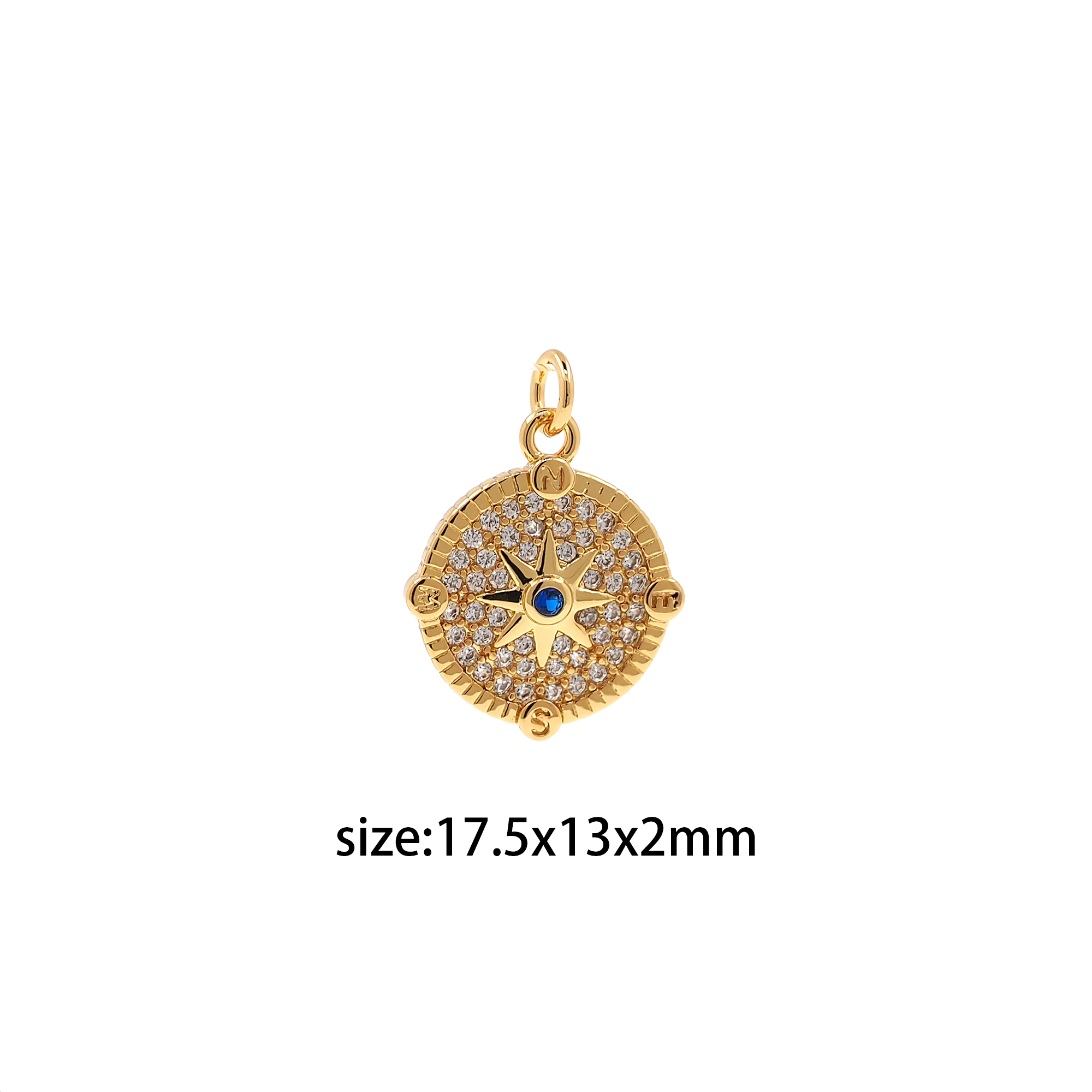 18K Gold Filled Compass Pendant,CZ Micro Pave Compass Charm Earrings Necklace for DIY Jewelry Making Supply