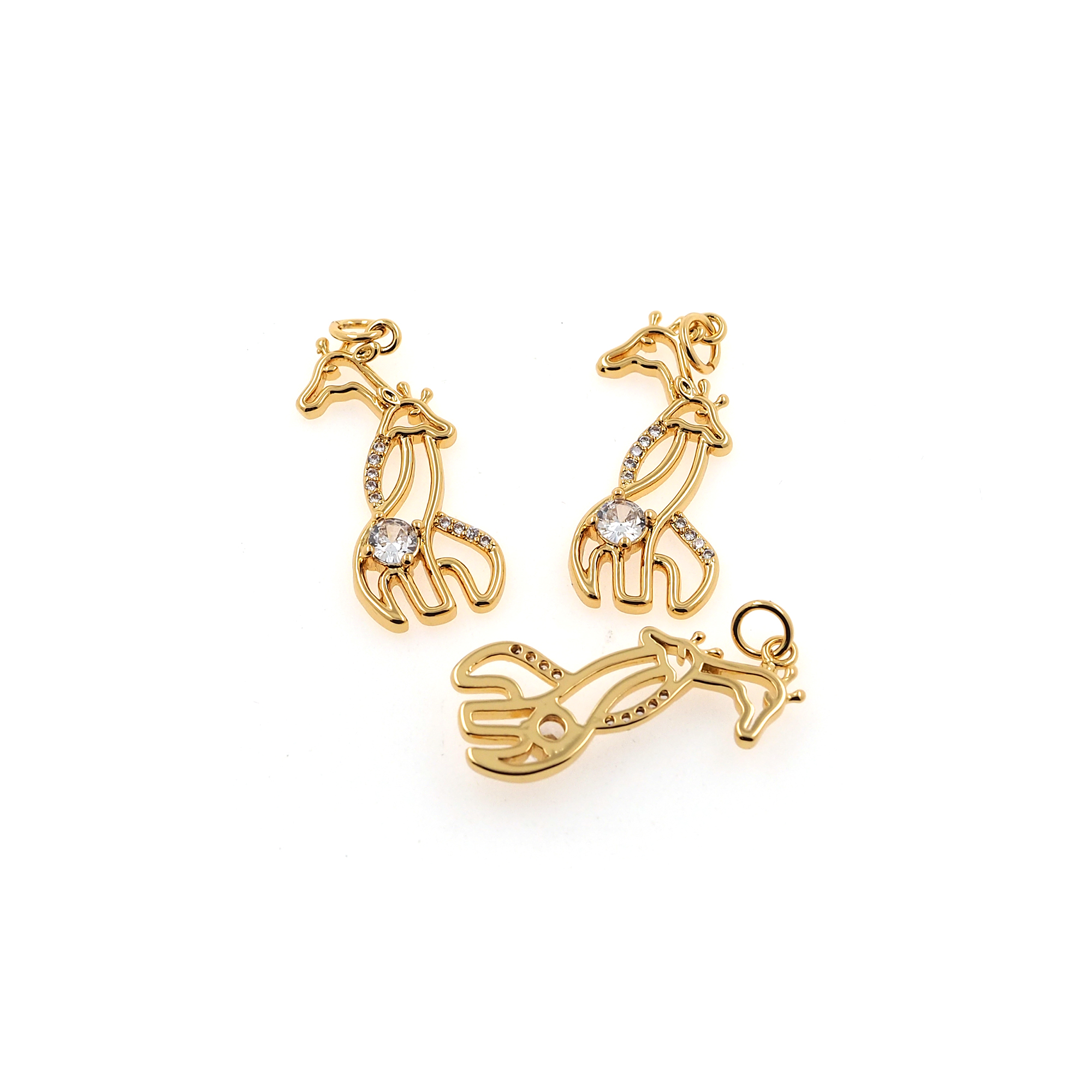 18K Gold Filled Giraffe Pendant,Animal Charm,CZ Micro Pave Giraffe Earrings Necklace for DIY Jewelry Making Supply