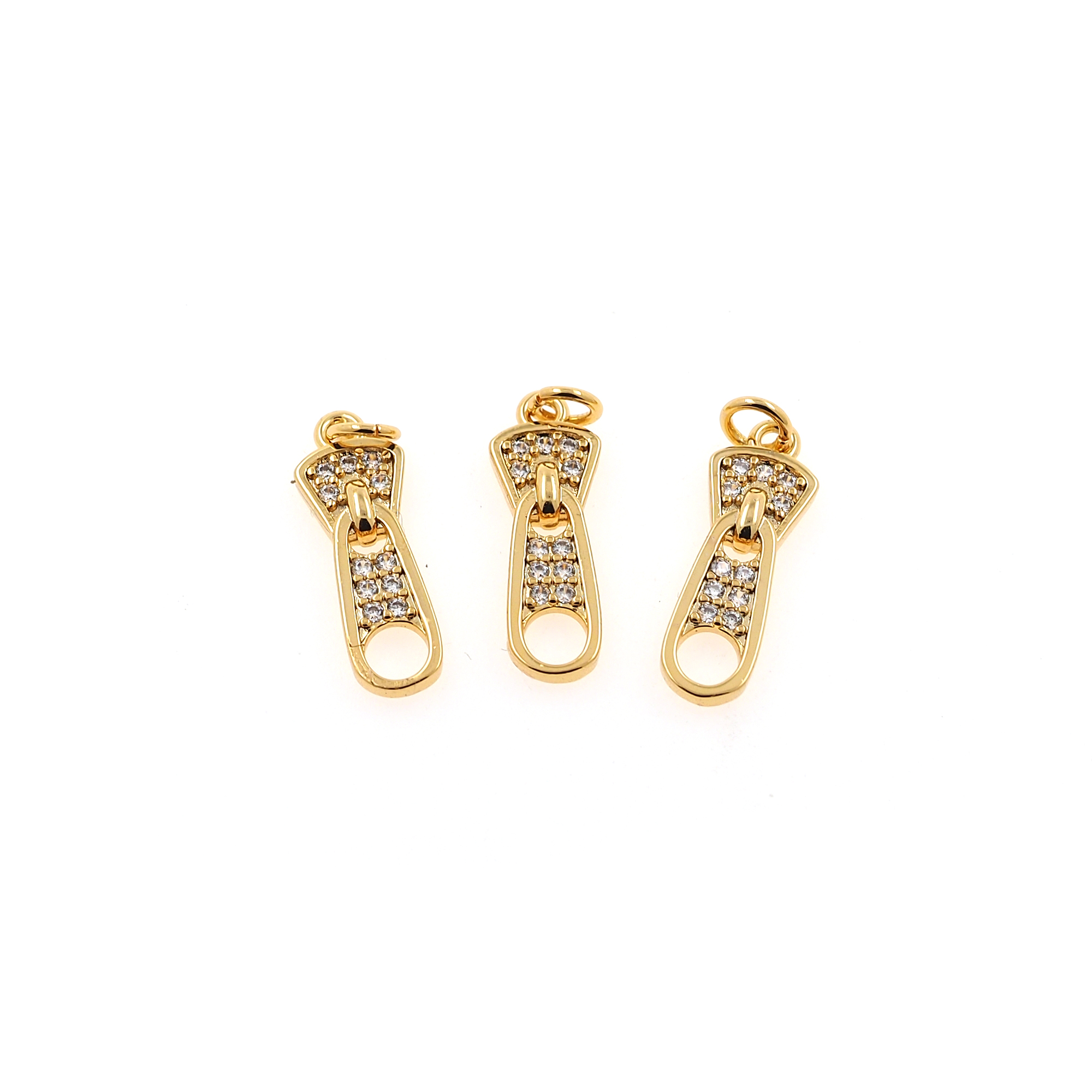 18K Gold Filled Zipper Pendant,Zipper Pull Head Charm,CZ Micro Pave Zipper Earrings Necklace for DIY Jewelry Making Supply
