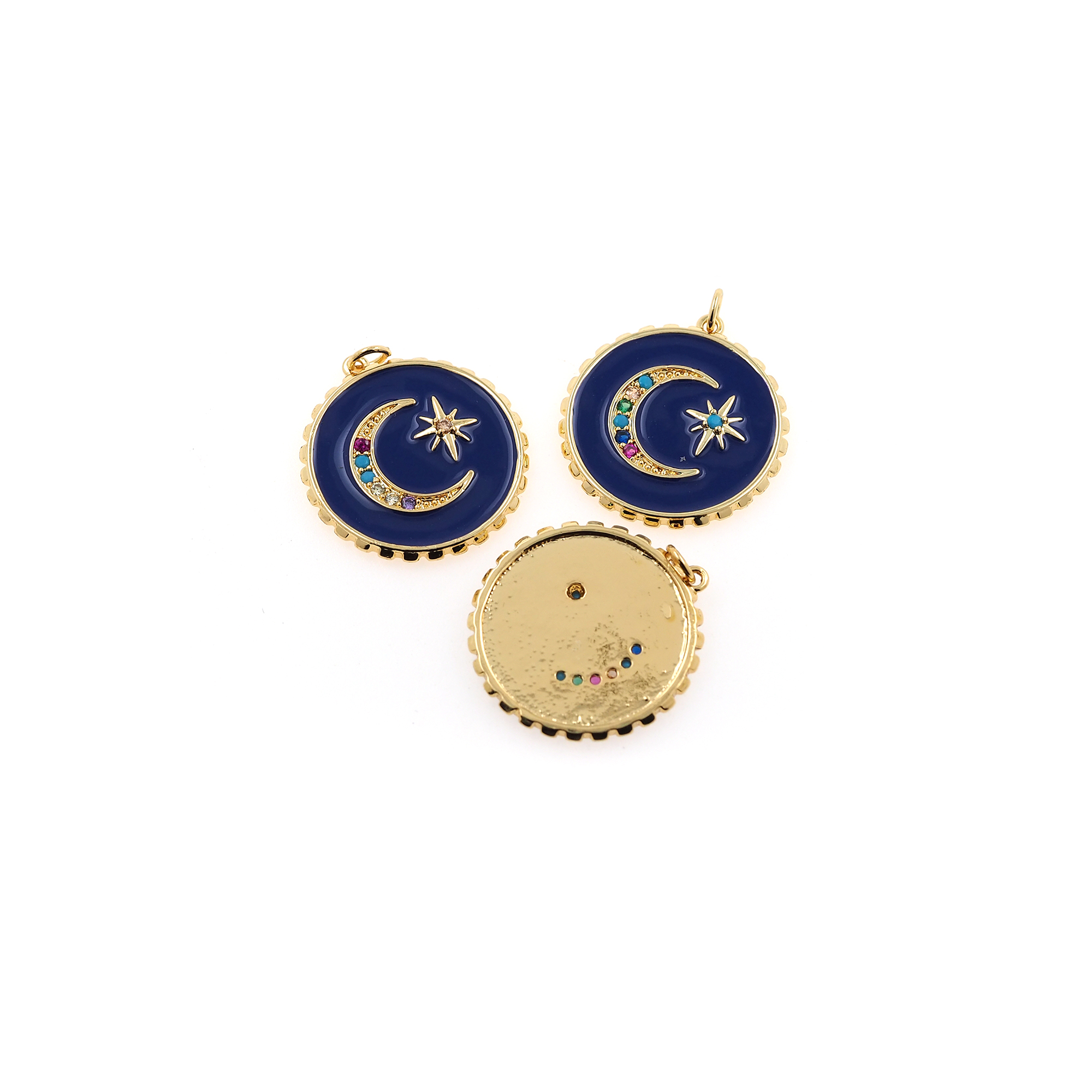 18K Gold Filled Moon Coin Pendant,Enamel Star Moon Charm Earrings Necklace for DIY Jewelry Making Supply