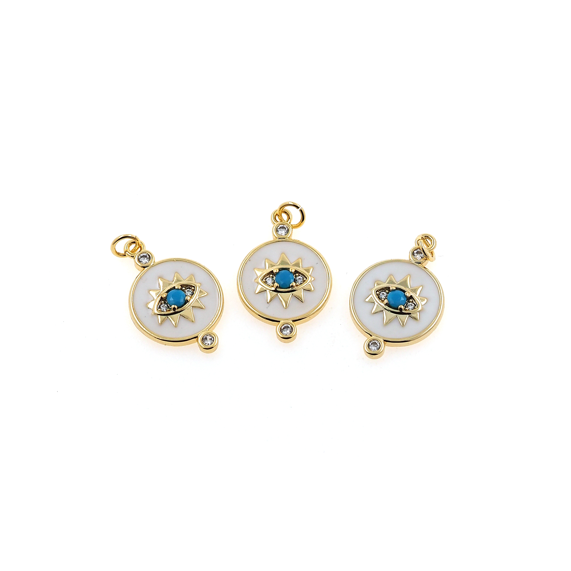 18K Gold Filled Evil Eye Pendant,Amulet Charm,Enamel Coin Eye Earrings Necklace for DIY Jewelry Making Supply