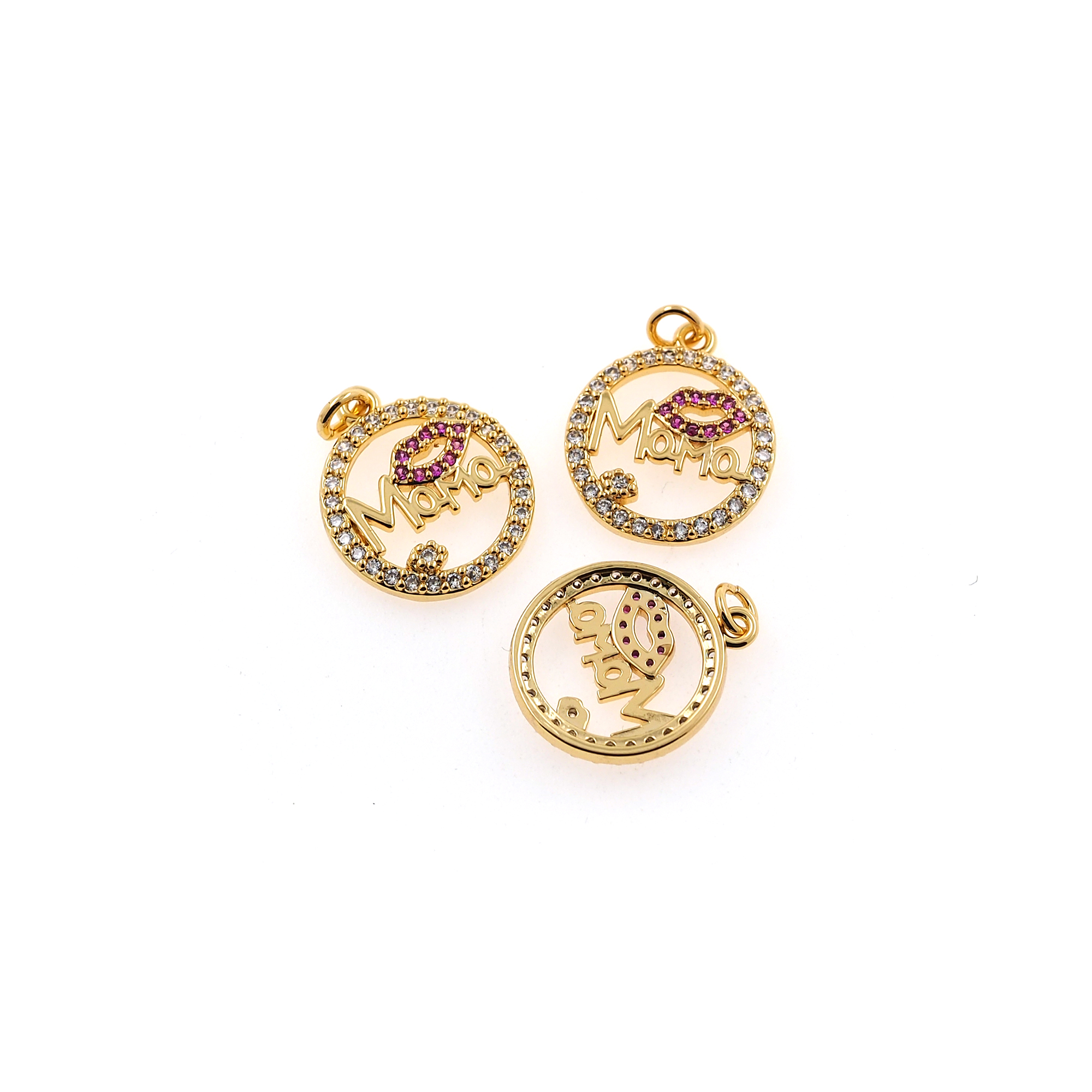 18K Gold Filled Mama Pendant,CZ Micro Pave Mama Charm Earrings Necklace for DIY Jewelry Making Supply
