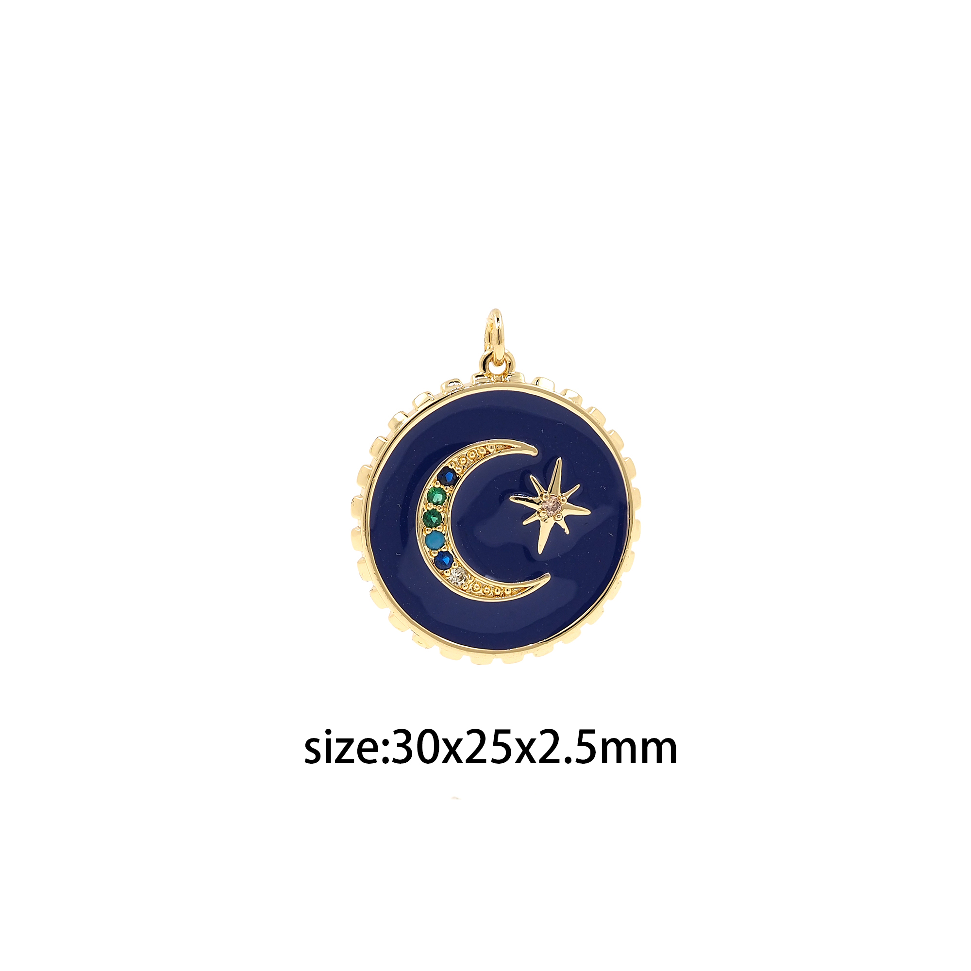 18K Gold Filled Moon Coin Pendant,Enamel Star Moon Charm Earrings Necklace for DIY Jewelry Making Supply