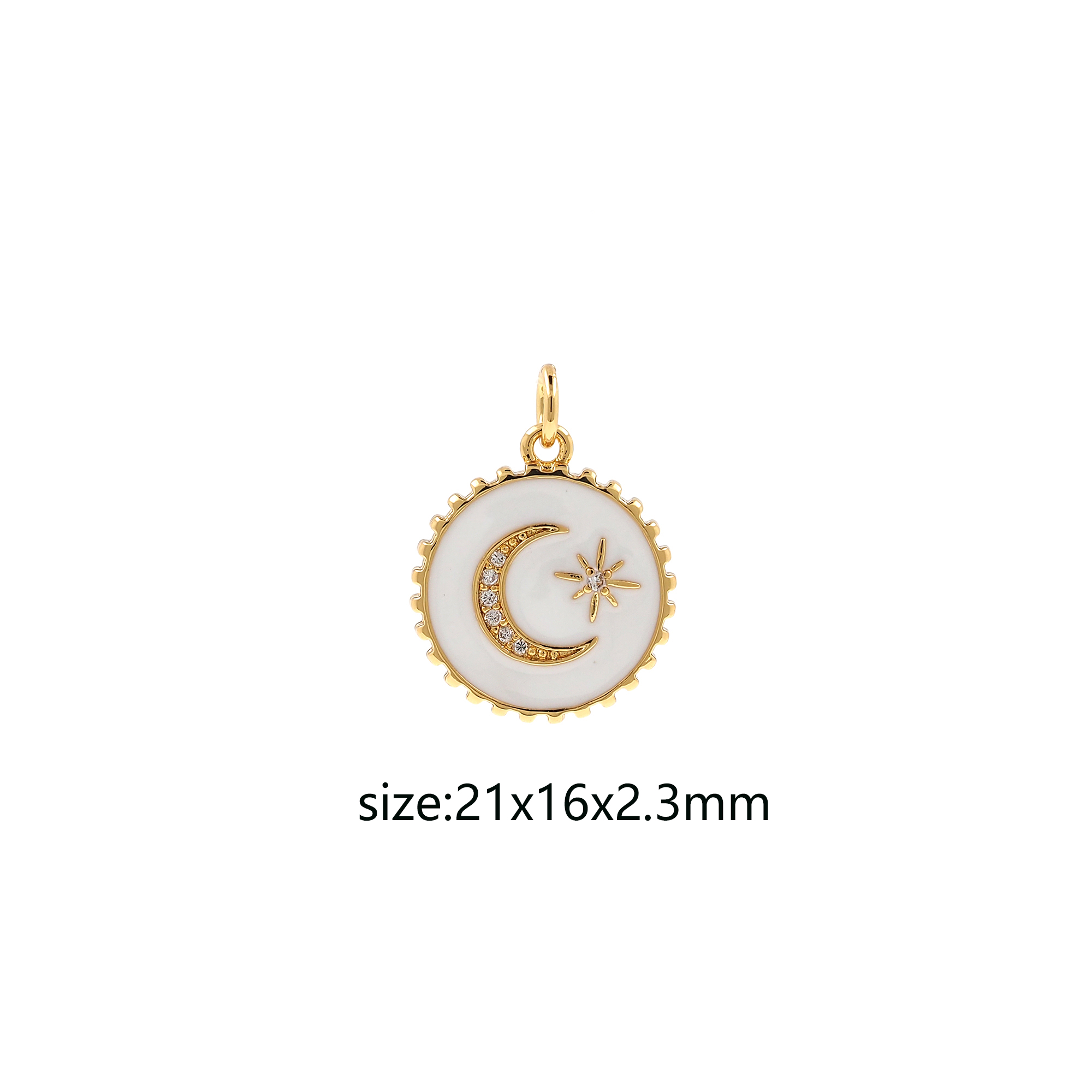 18K Gold Filled Moon Coin Pendant,Enamel Star Moon Charm Earrings Necklace for DIY Jewelry Making Supply