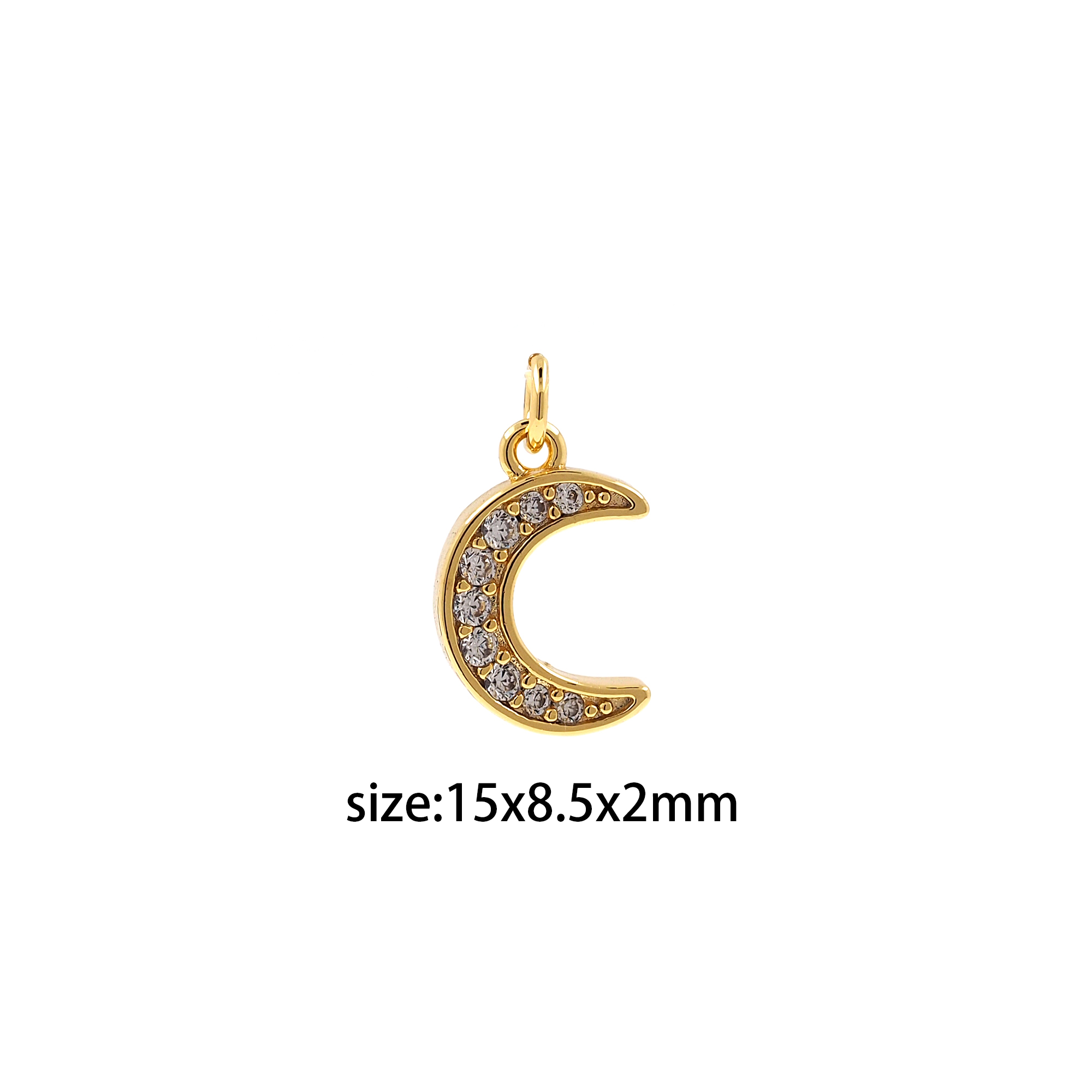 18K Gold Filled Moon Pendant,CZ Micro Pave Moon Charm Earrings Necklace for DIY Jewelry Making Supply