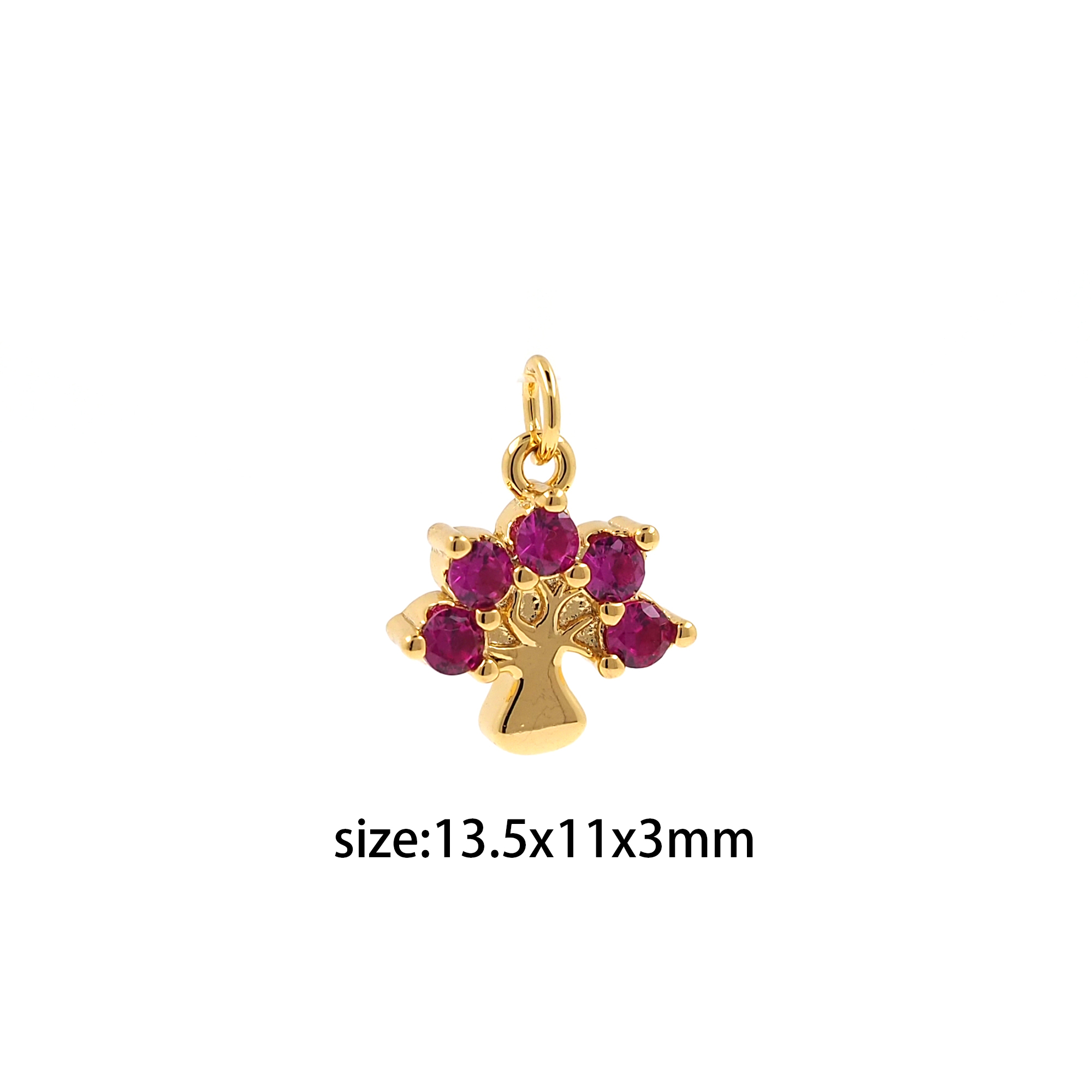 18K Gold Filled Tree Pendant,CZ Micro Pave Tree Charm Earrings Necklace for DIY Jewelry Making Supply