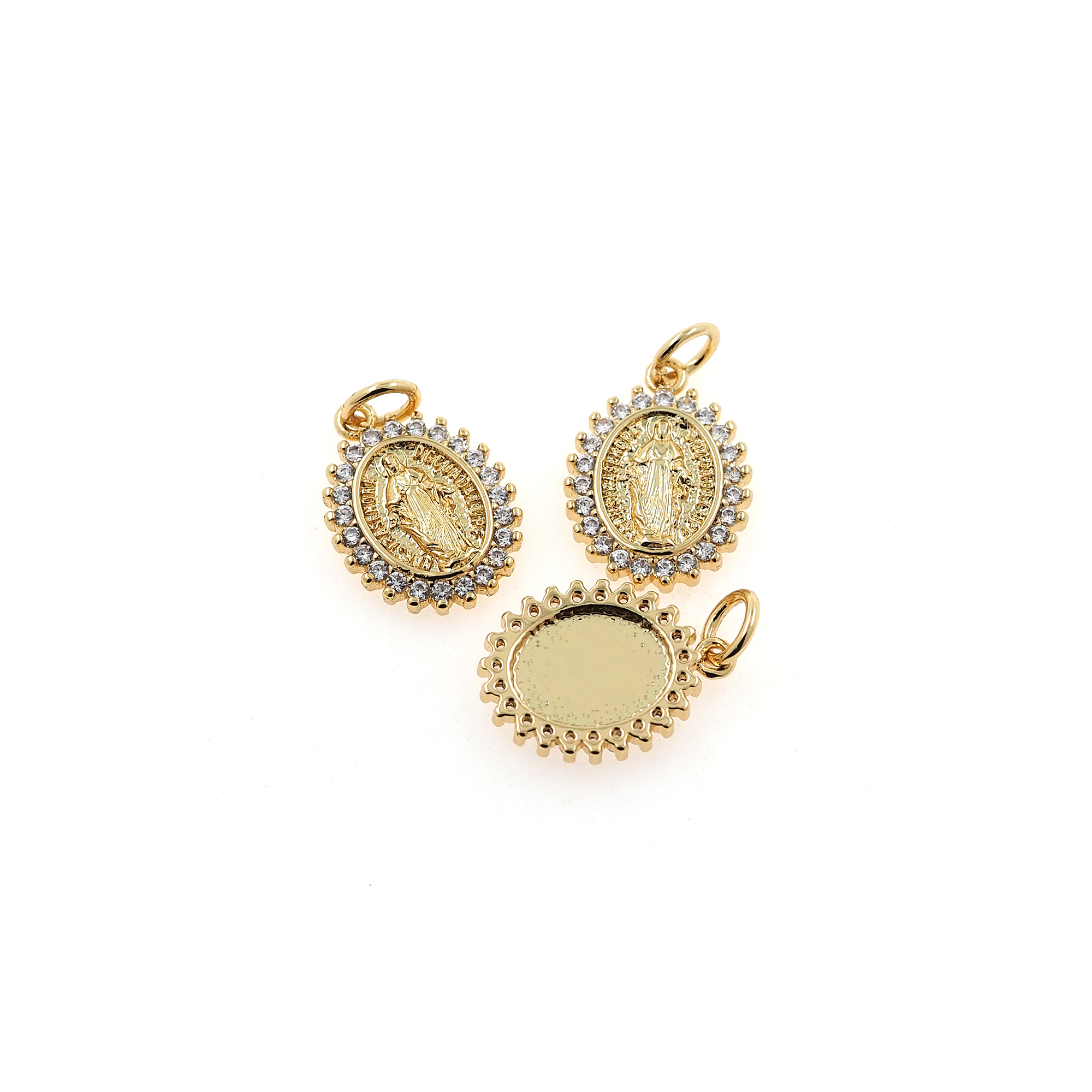 18K Gold Filled Maria Pendant,CZ Micro Pave Religious Chamr Earrings Necklace for DIY Jewelry Making Supply