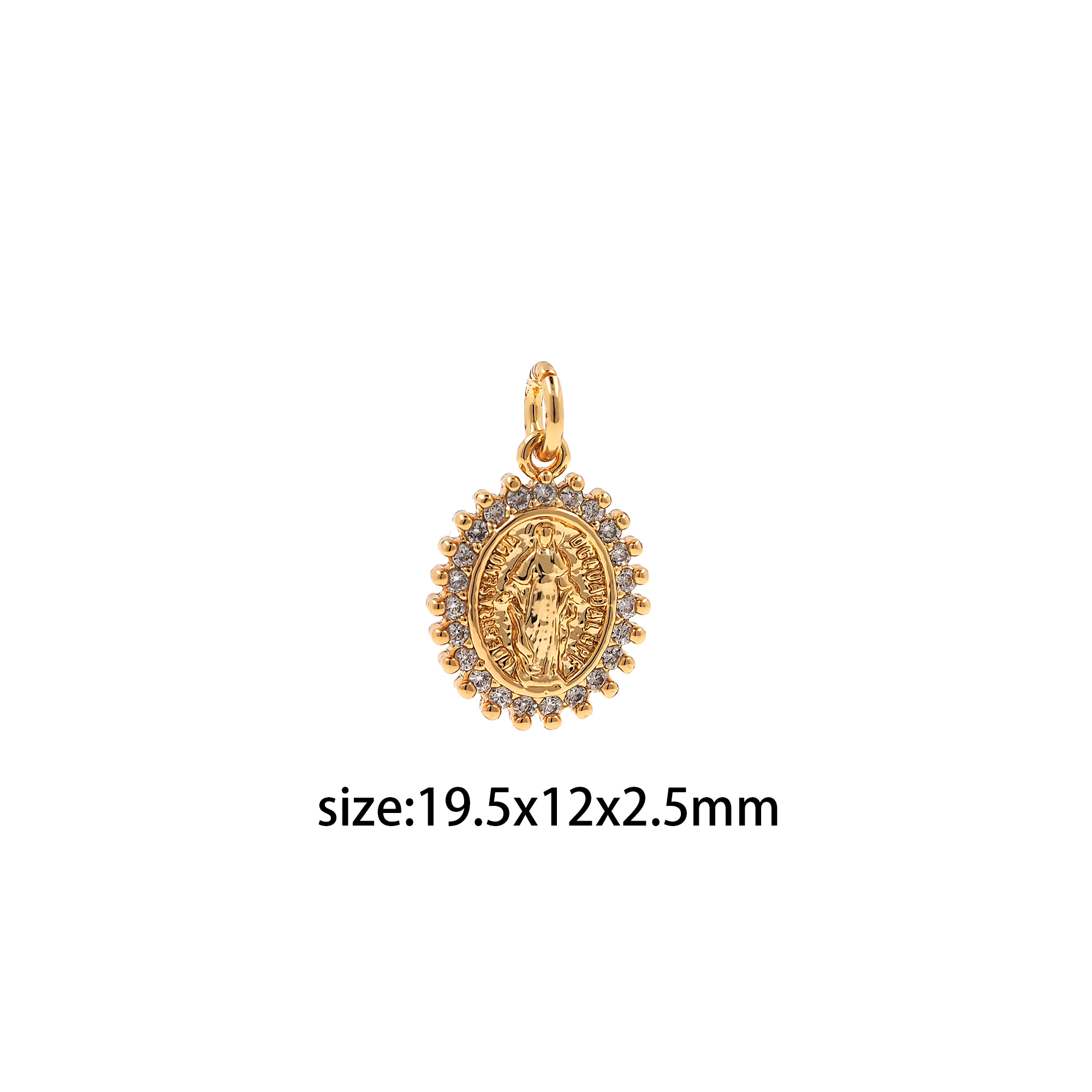 18K Gold Filled Maria Pendant,CZ Micro Pave Religious Chamr Earrings Necklace for DIY Jewelry Making Supply