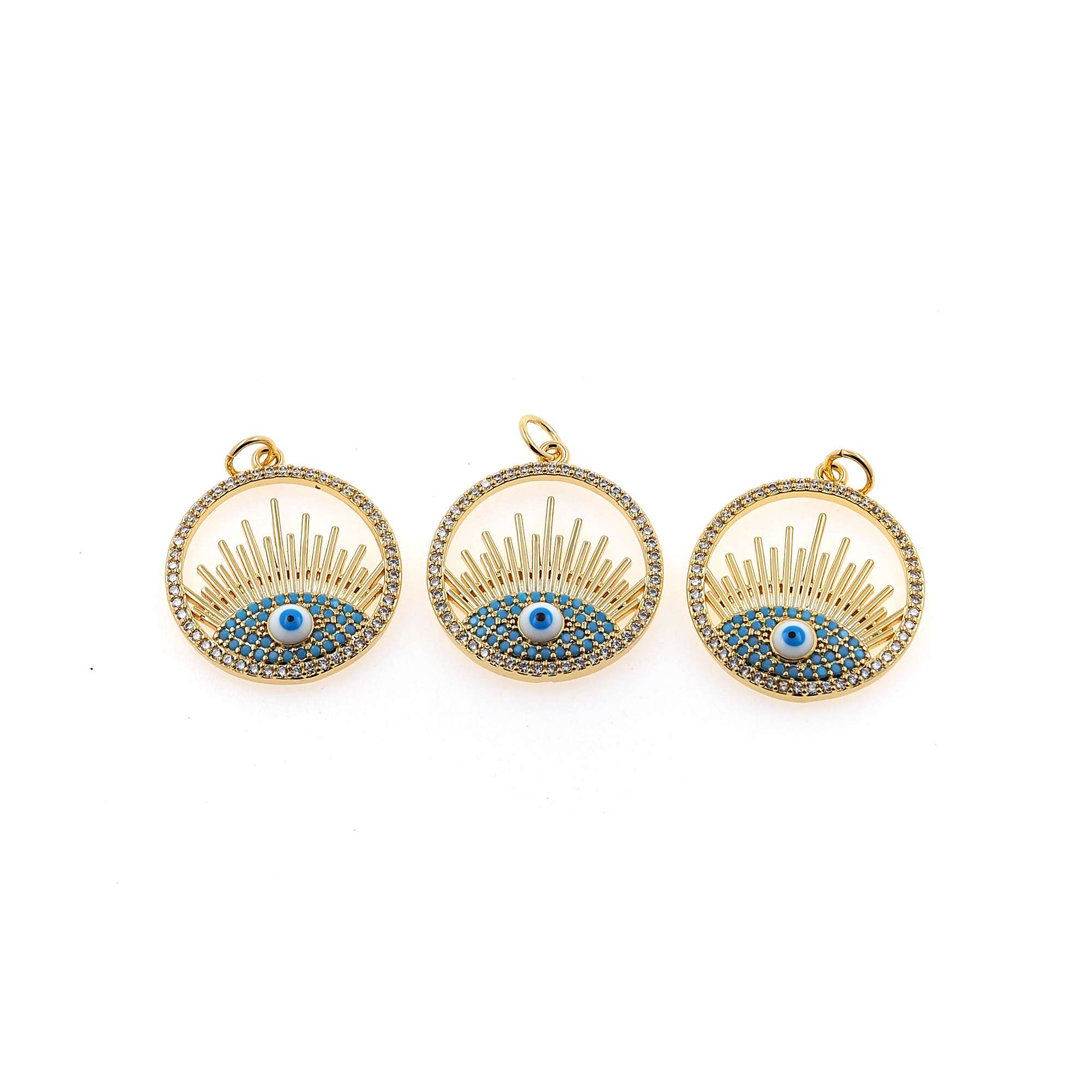 18K Gold Filled Evil Eye Pendant,CZ Micro Pave Evil Eye Charm Earrings Necklace for DIY Jewelry Making Supply