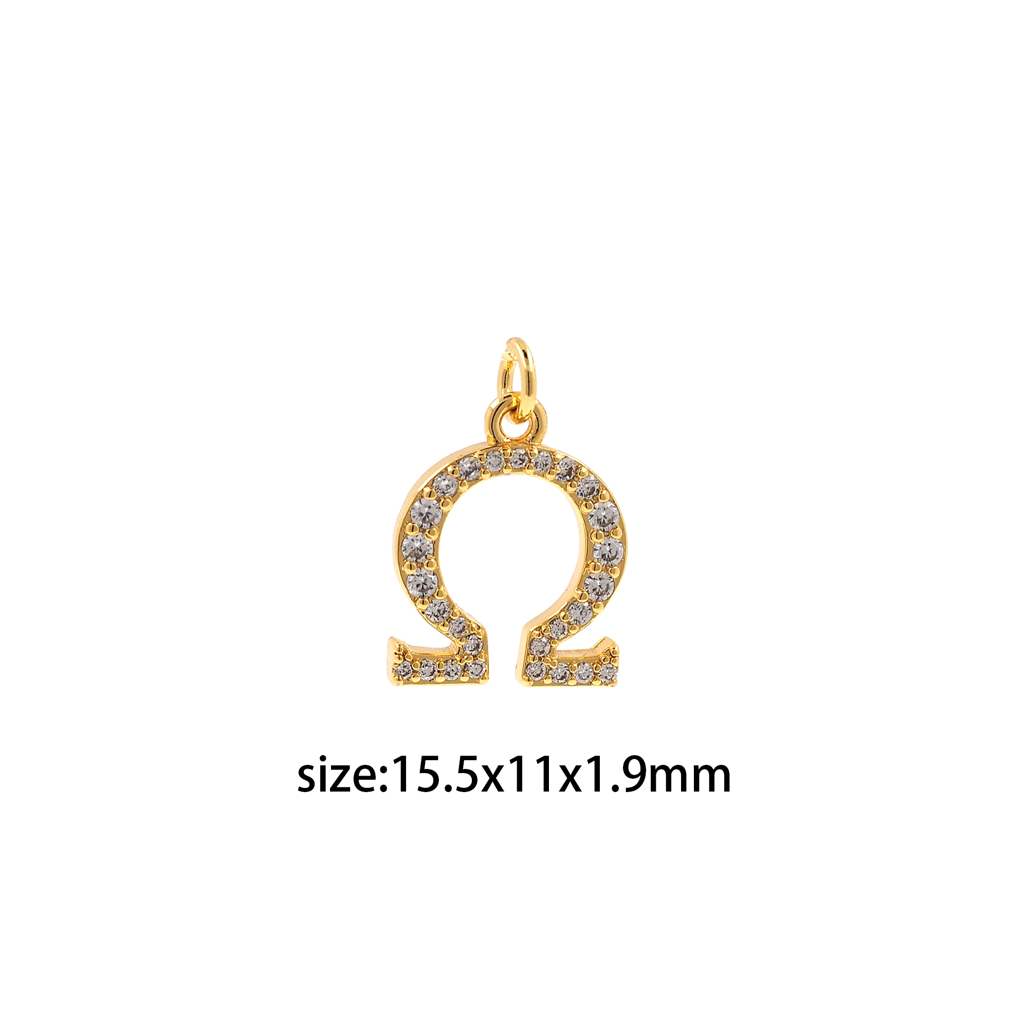 18K Gold Filled Omega Symbol Pendant,Math Charm,CZ Micro Pave Omega Earrings Necklace for DIY Jewelry Making Supply