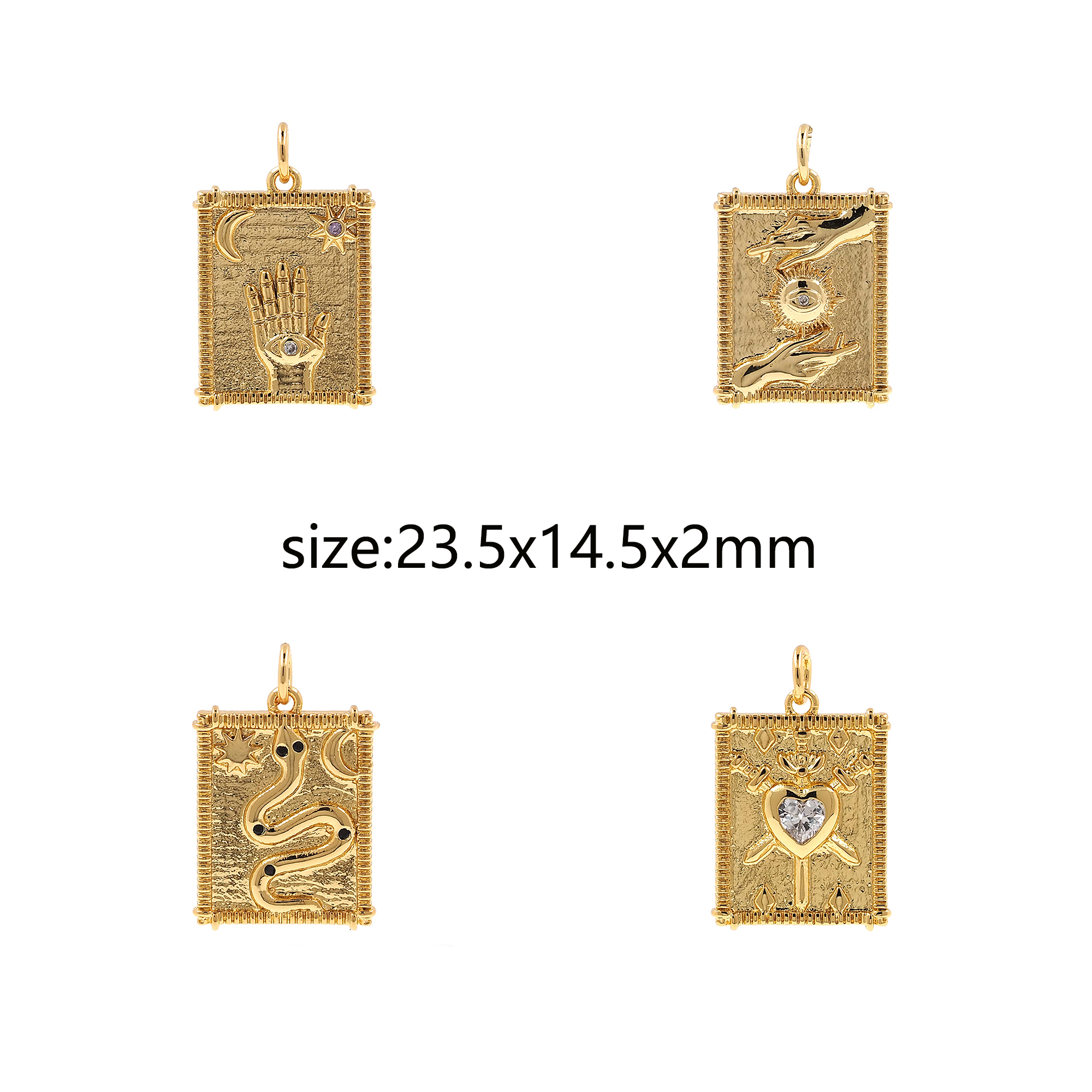 18K Gold Filled Hamsa Pendant,Snake Charm,Heart Sword Earrings Necklace for DIY Jewelry Making Supply