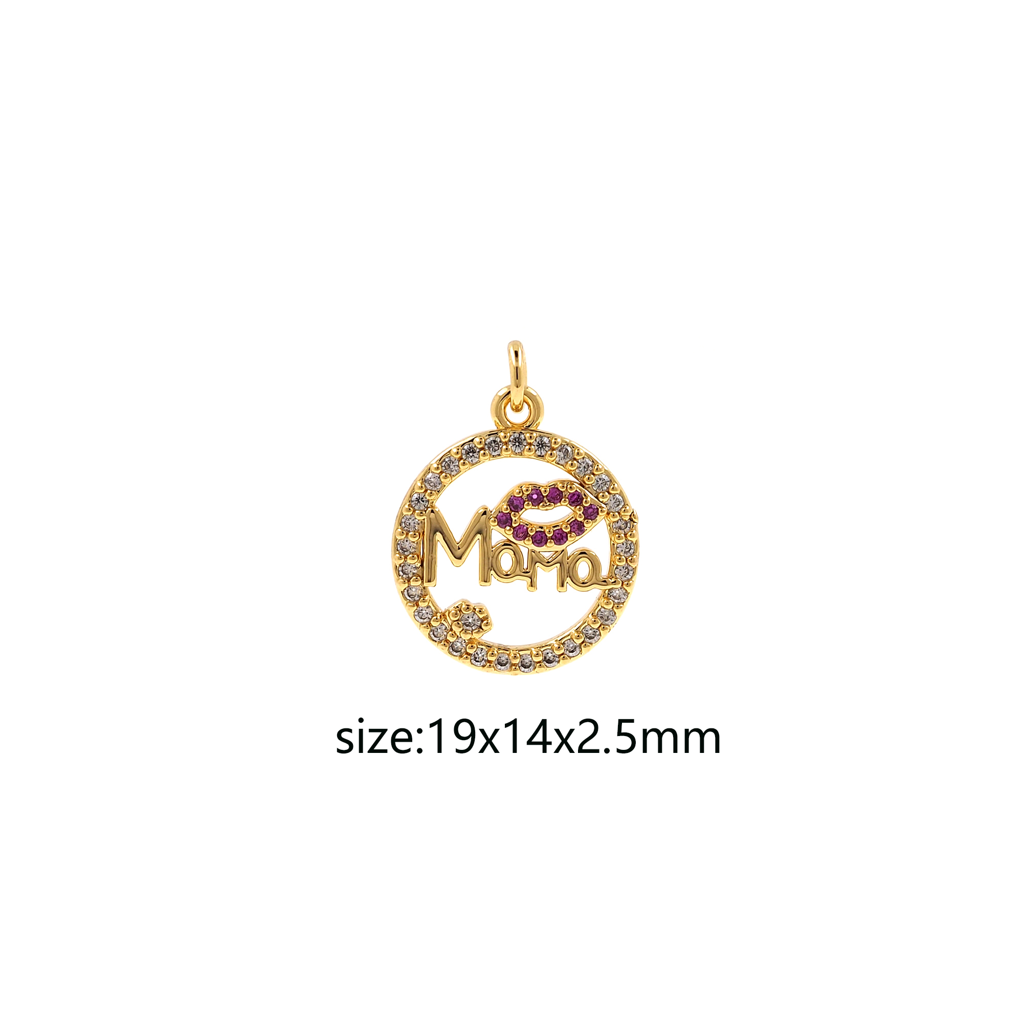 18K Gold Filled Mama Pendant,CZ Micro Pave Mama Charm Earrings Necklace for DIY Jewelry Making Supply