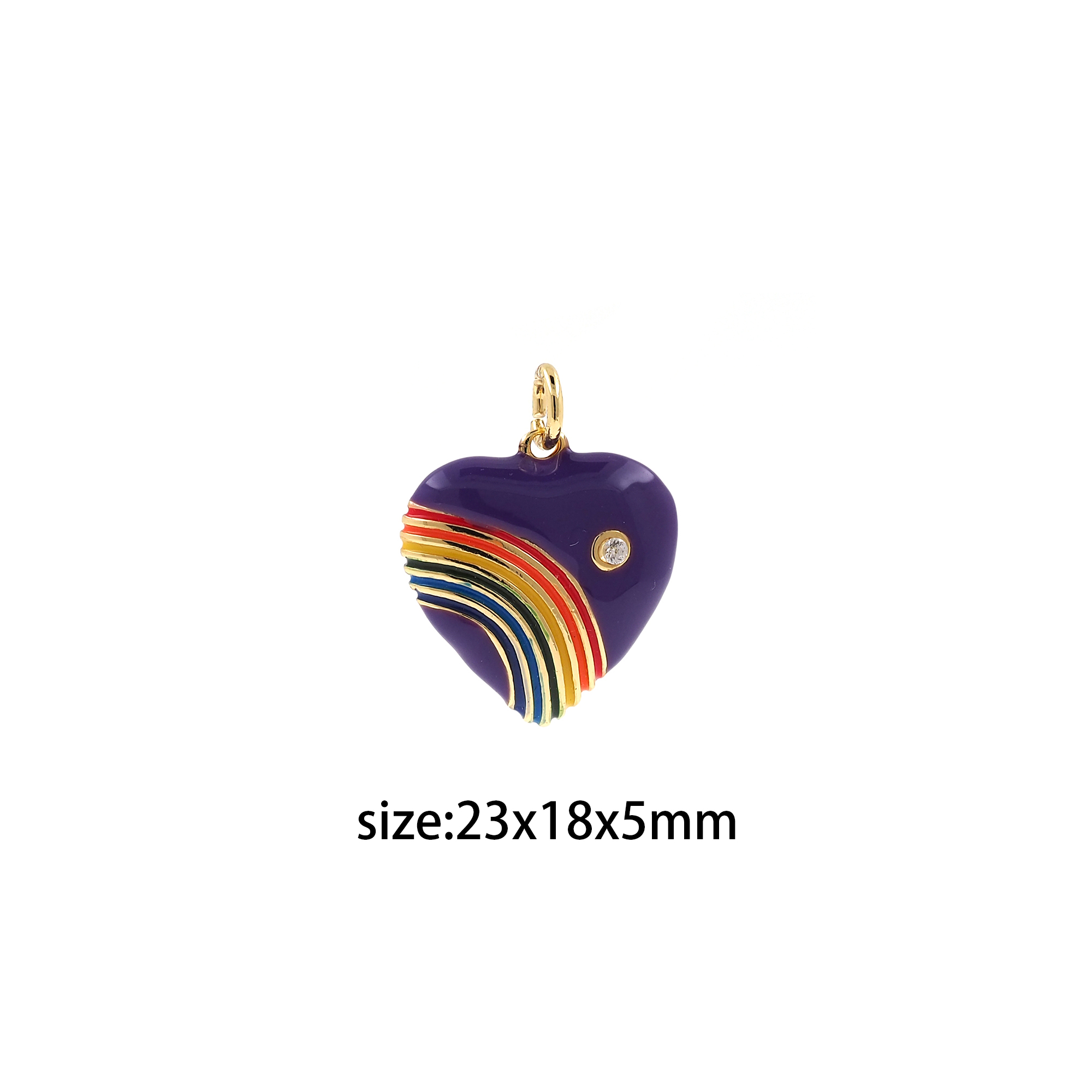 18K Gold Filled Rainbow Heart Pendant,Enamel Heart Charm Earrings Necklace for DIY Jewelry Making Supply