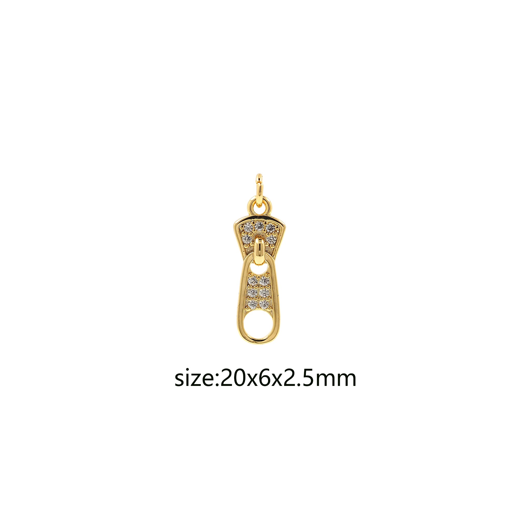 18K Gold Filled Zipper Pendant,Zipper Pull Head Charm,CZ Micro Pave Zipper Earrings Necklace for DIY Jewelry Making Supply