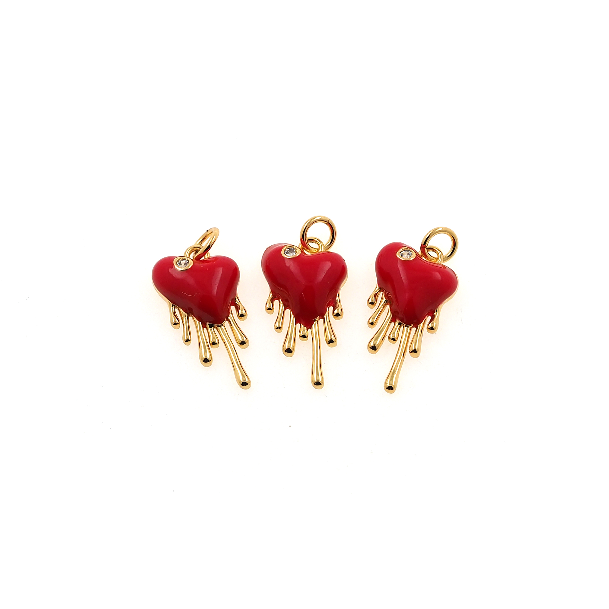 18K Gold Filled Heart Pendant,Enamel Heart Charm Earrings Necklace for DIY Jewelry Making Supply