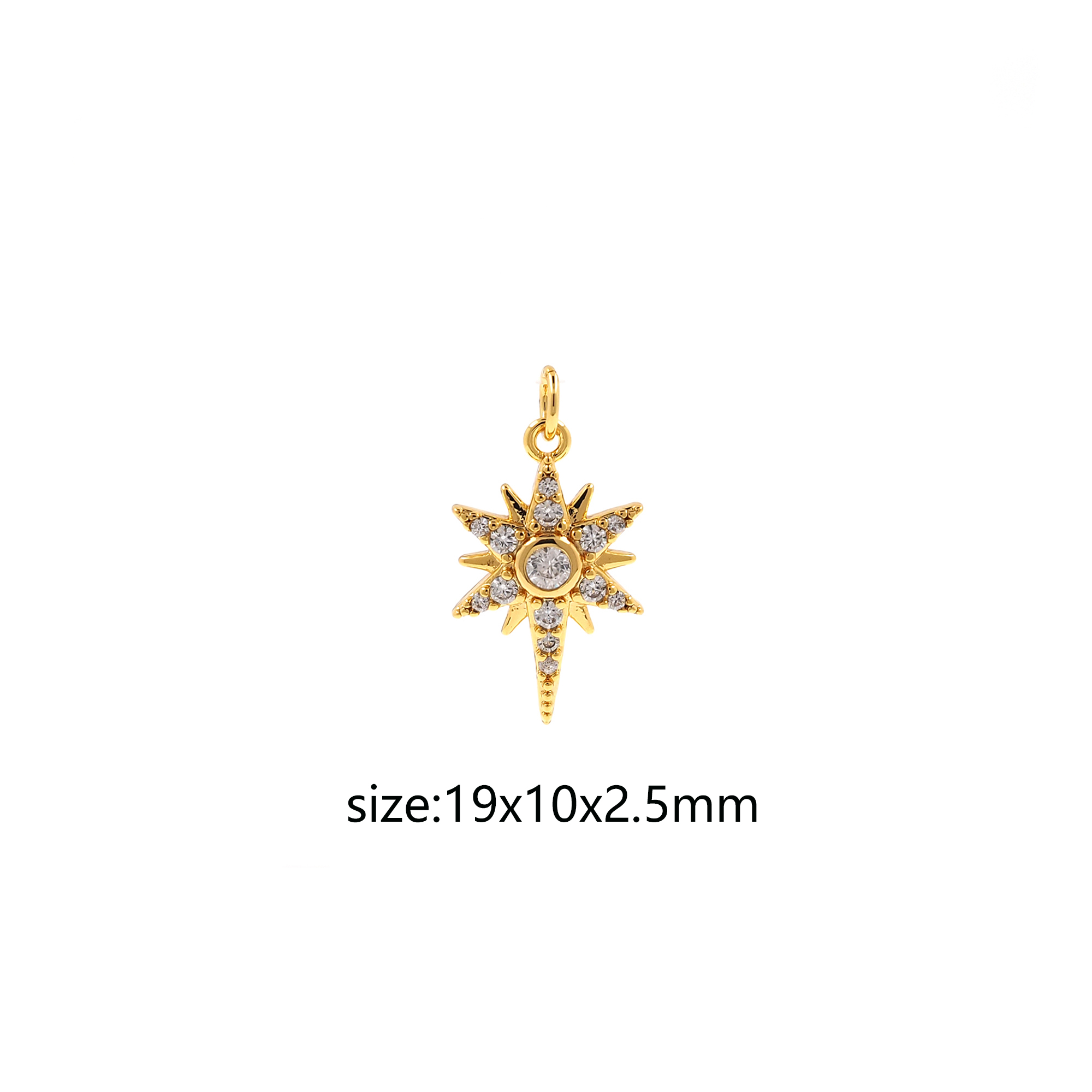 18K Gold Filled North Star Pendant,CZ Micro Pave Celestial Charm Earrings Necklace for DIY Jewelry Making Supply