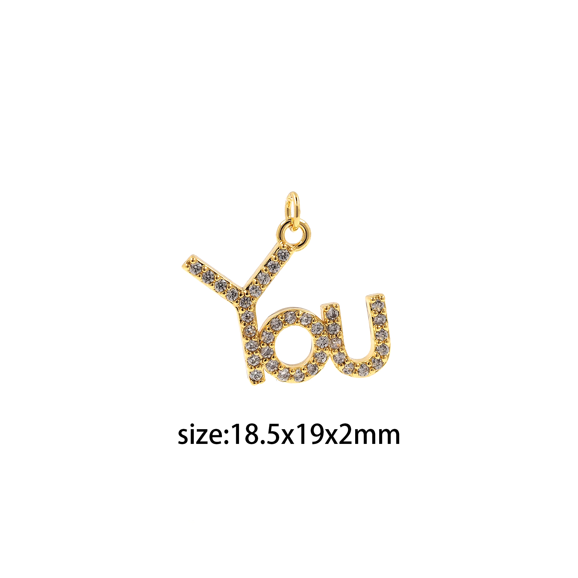 18K Gold Filled You Pendant,CZ Micro Pave You Charm Earrings Necklace for DIY Jewelry Making Supply