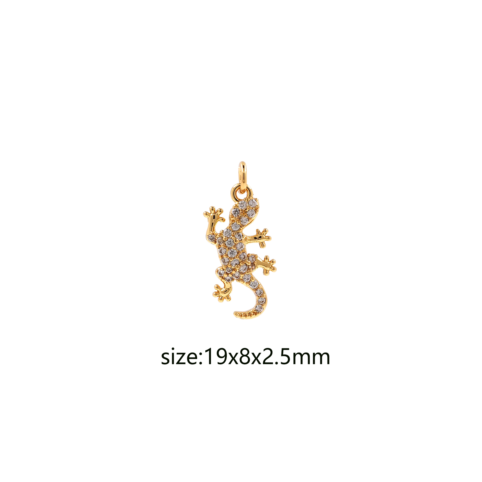 18K Gold Filled Gecko Pendant,Reptile Charm,CZ Micro Pave Gecko Earrings Necklace for DIY Jewelry Making Supply