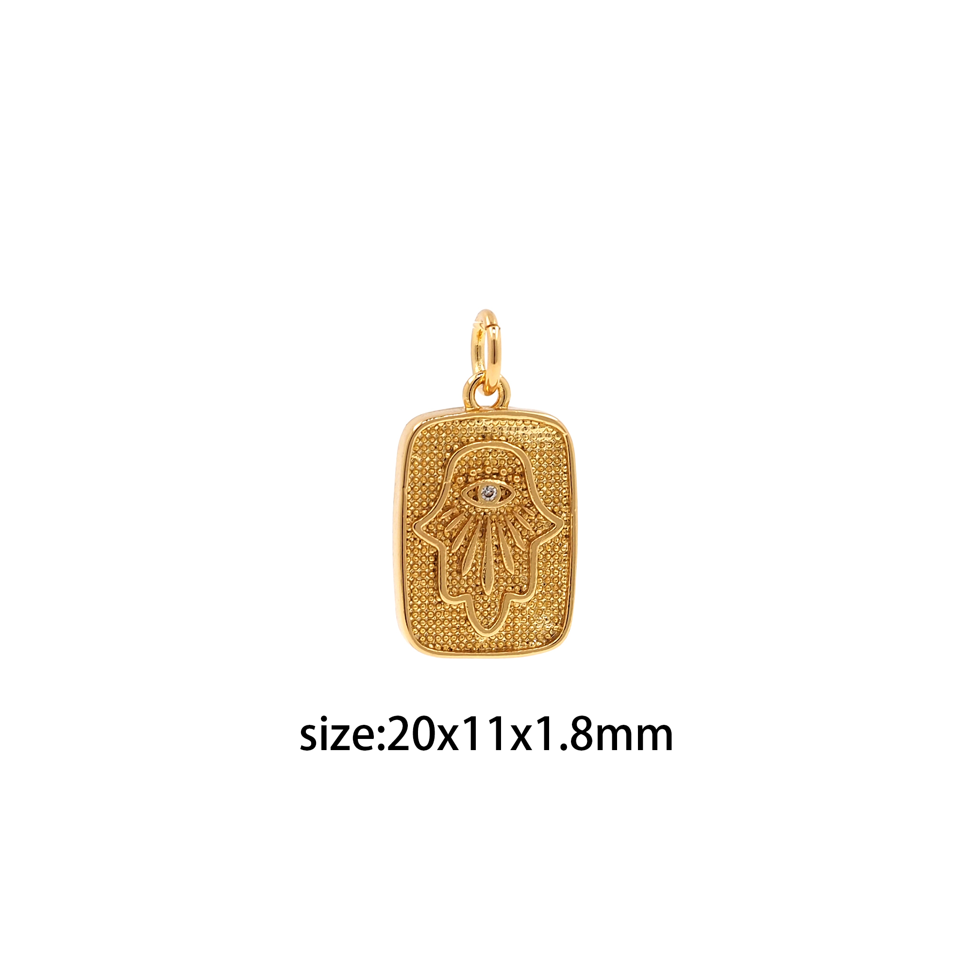 18K Gold Filled Hamsa Pendant,Rectangle Hamsa Charm Earrings Necklace for DIY Jewelry Making Supply