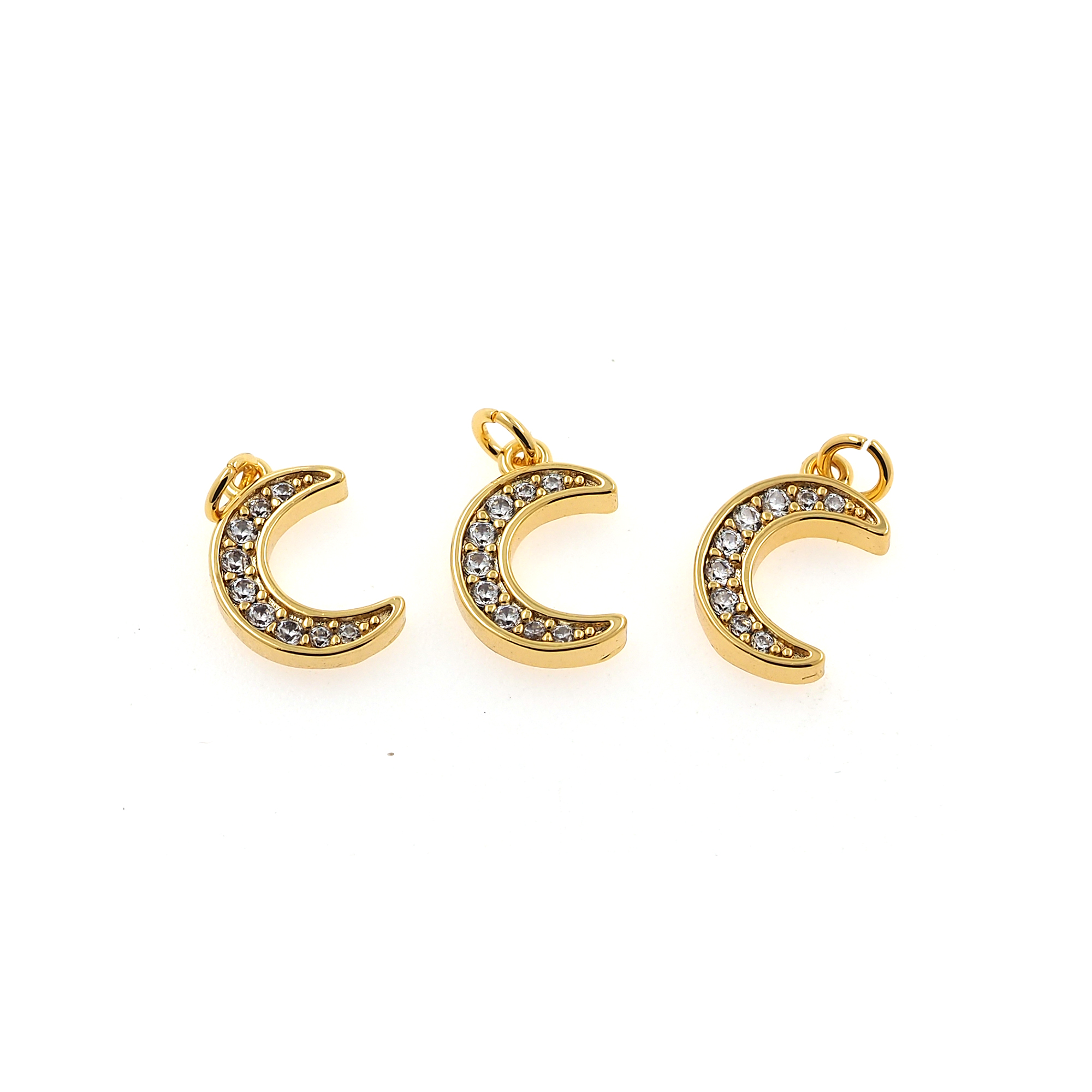 18K Gold Filled Moon Pendant,CZ Micro Pave Moon Charm Earrings Necklace for DIY Jewelry Making Supply