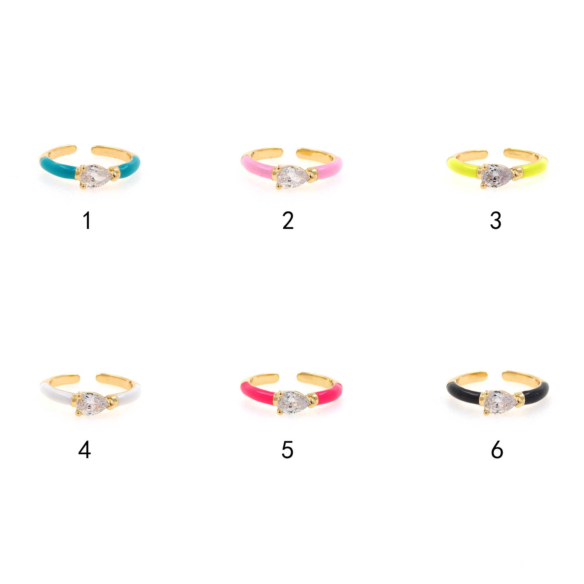 18K Gold Filled Enamel Thin Ring,Teardrop CZ Ring,Adjustable Ring,Minimalist Ring,Open Ring