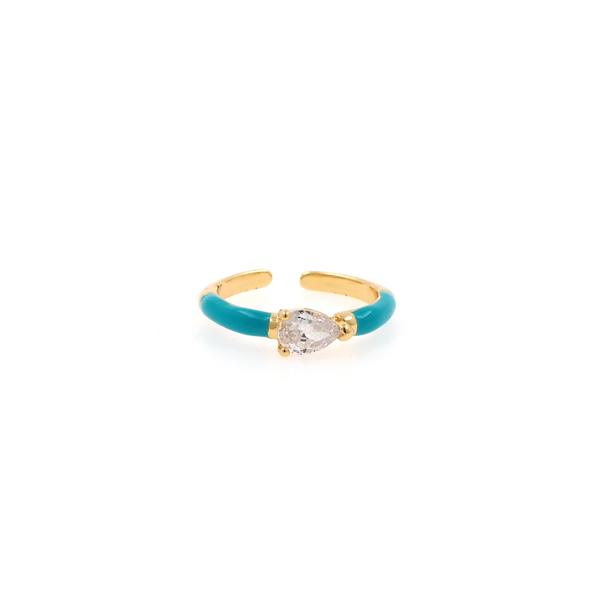 18K Gold Filled Enamel Thin Ring,Teardrop CZ Ring,Adjustable Ring,Minimalist Ring,Open Ring