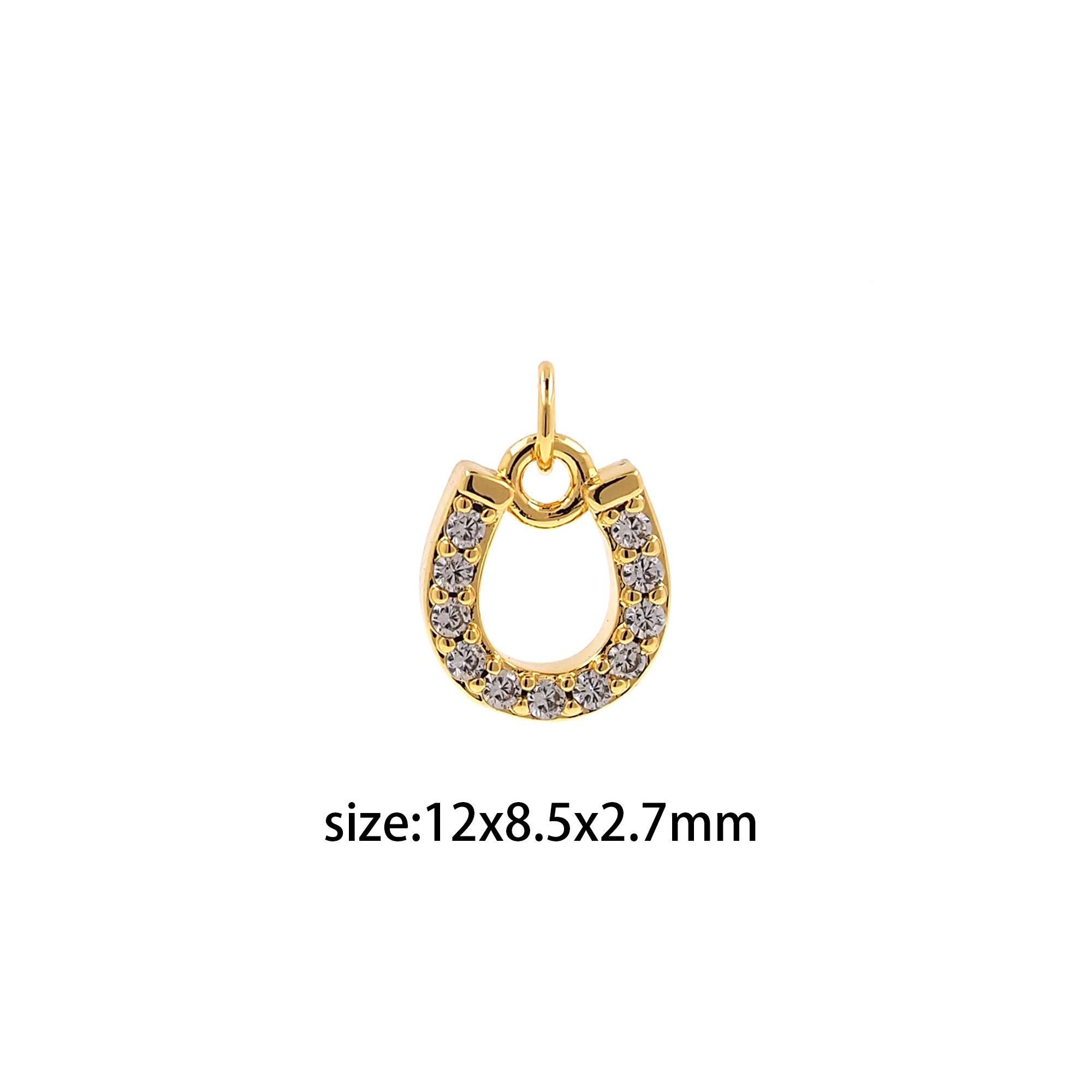 18K Gold Filled Horseshoe Pendant,CZ Micro Pave Horseshoe Charm Earrings Necklace for DIY Jewelry Making Supply