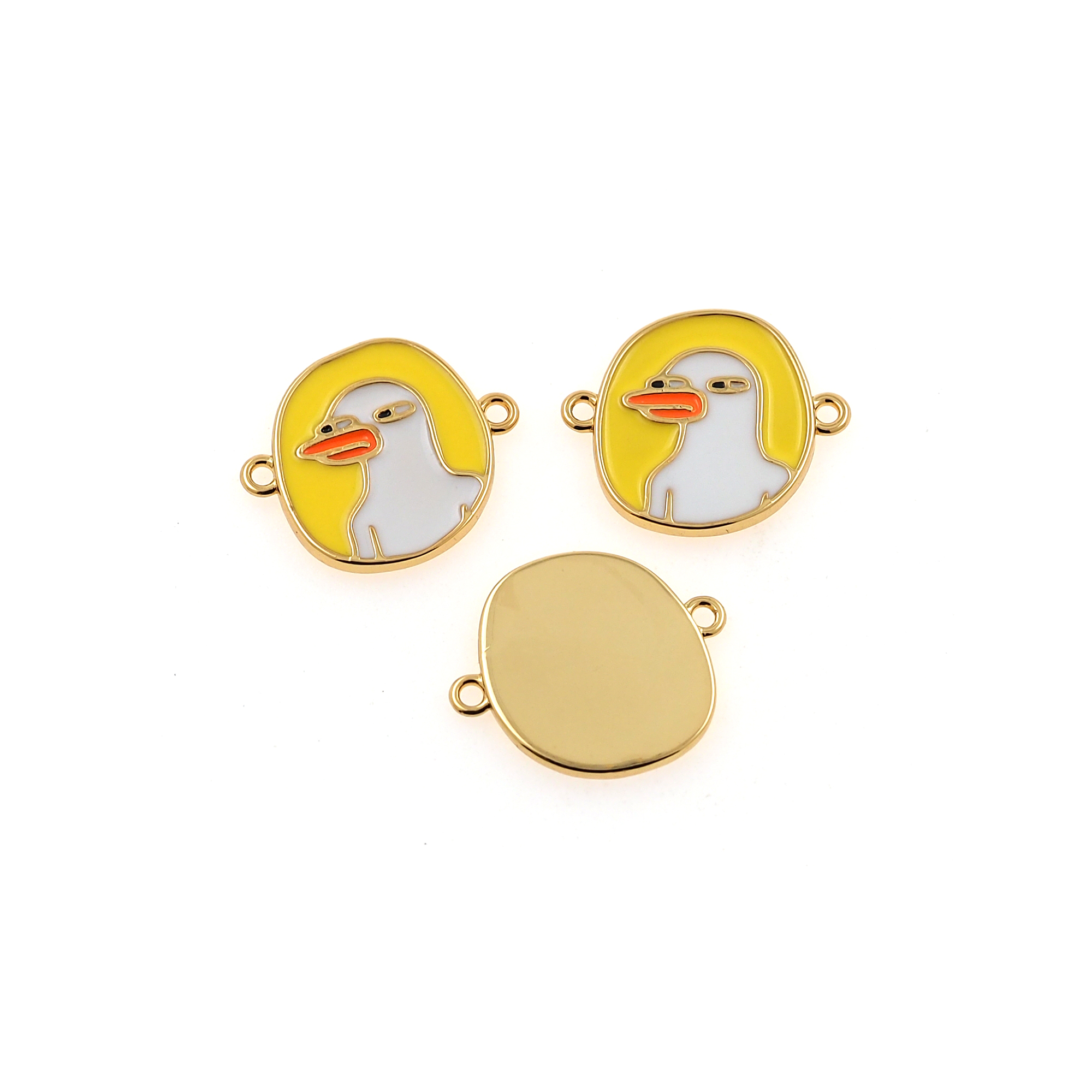 18K Gold Filled Duck Connector,Enamel Duck Charm Necklace Bracelet for DIY Jewelry Making Supply