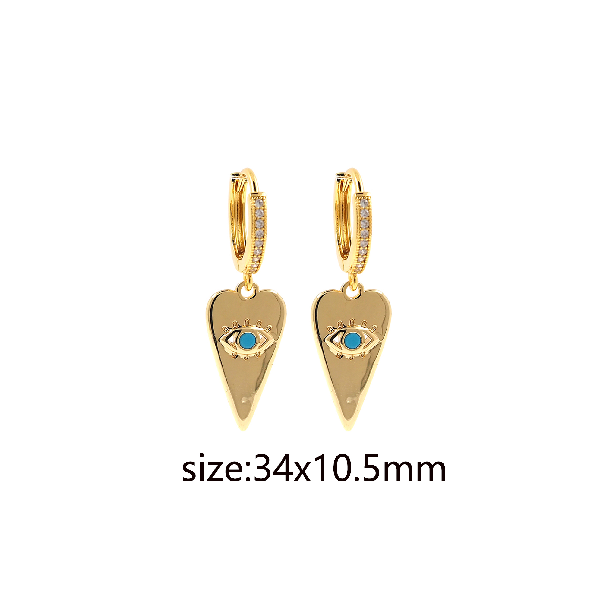 18K Gold Filled Heart Eye Hoops,Dainty Evil Eye Charm Earrings,Minimalism Hoops,Drop Earring