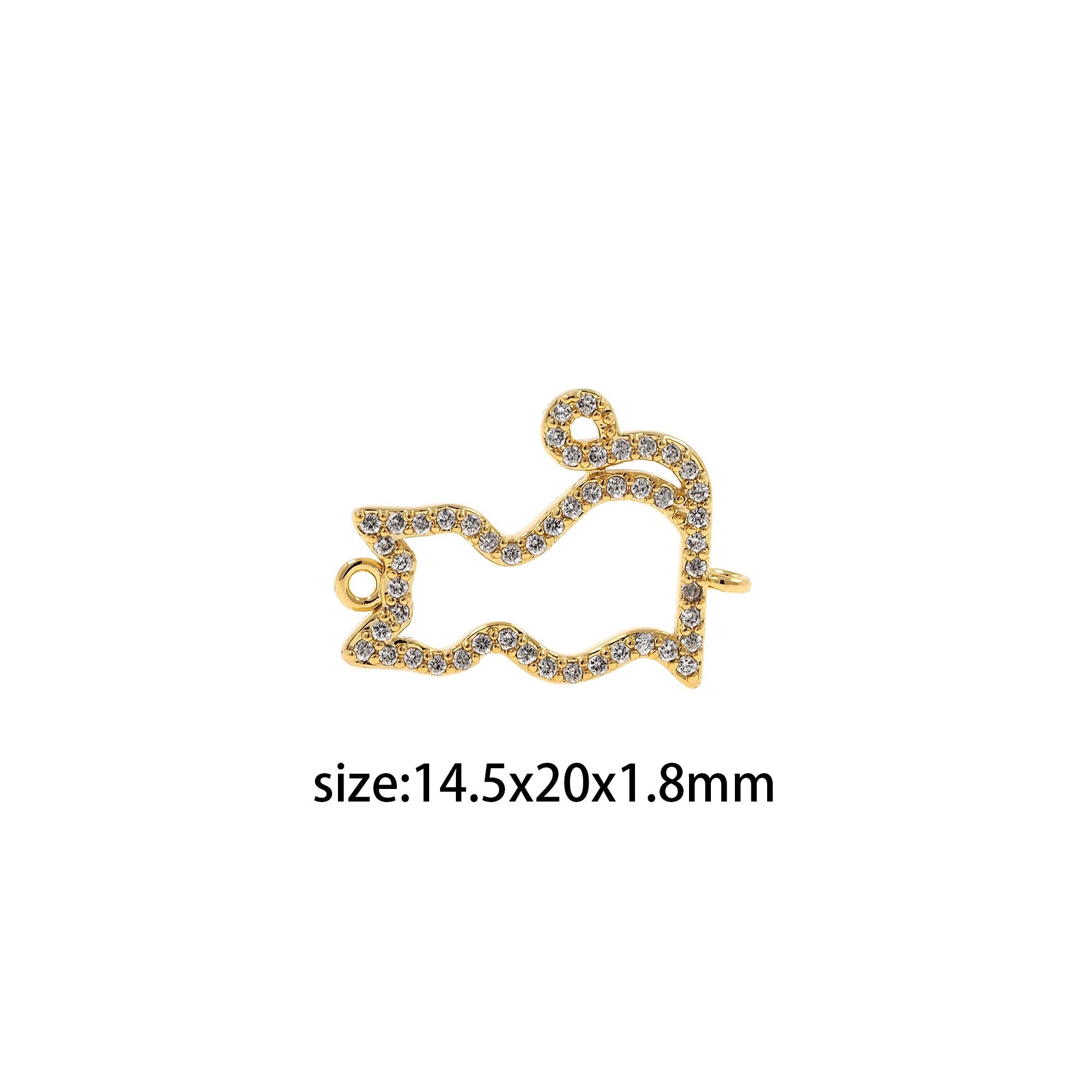 18K Gold Filled Cat Connector,CZ Micro Pave Cat Charm Necklace Bracelet for DIY Jewelry Making Supply