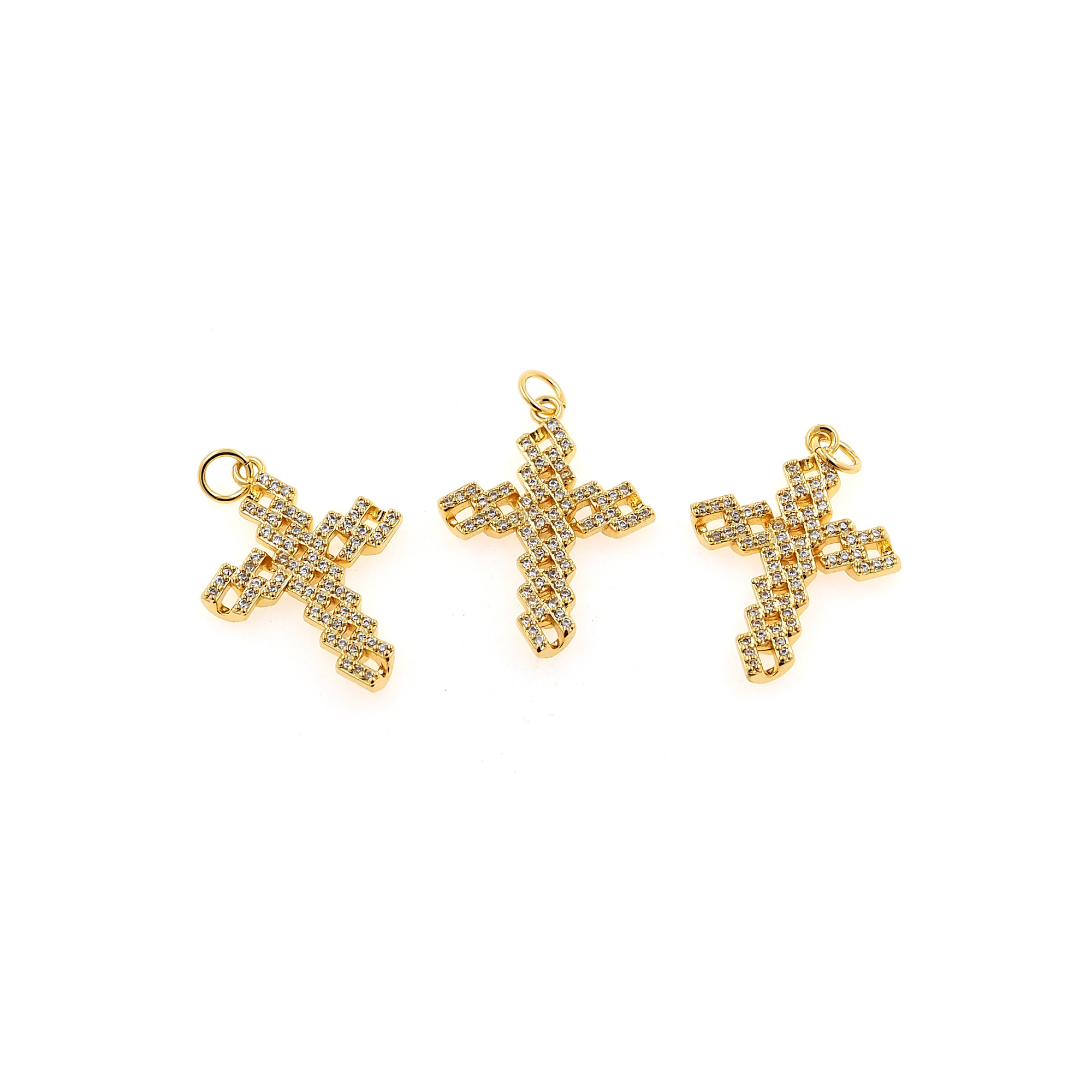 18K Gold Filled Religious Pendant,CZ Micro Pave Cross Charm Earrings Necklace for DIY Jewelry Making Supply