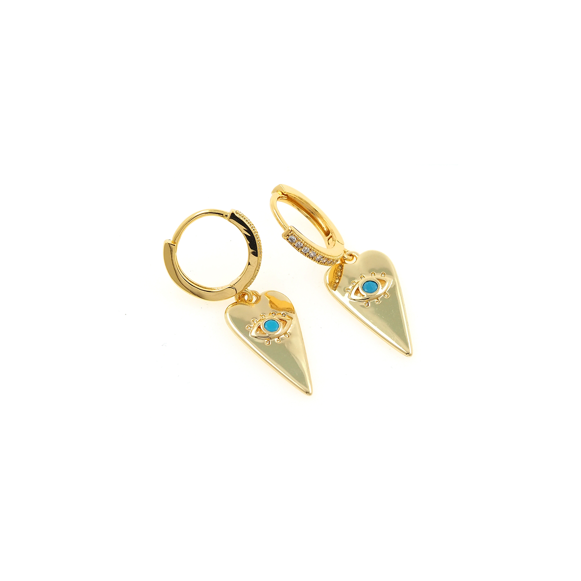 18K Gold Filled Heart Eye Hoops,Dainty Evil Eye Charm Earrings,Minimalism Hoops,Drop Earring